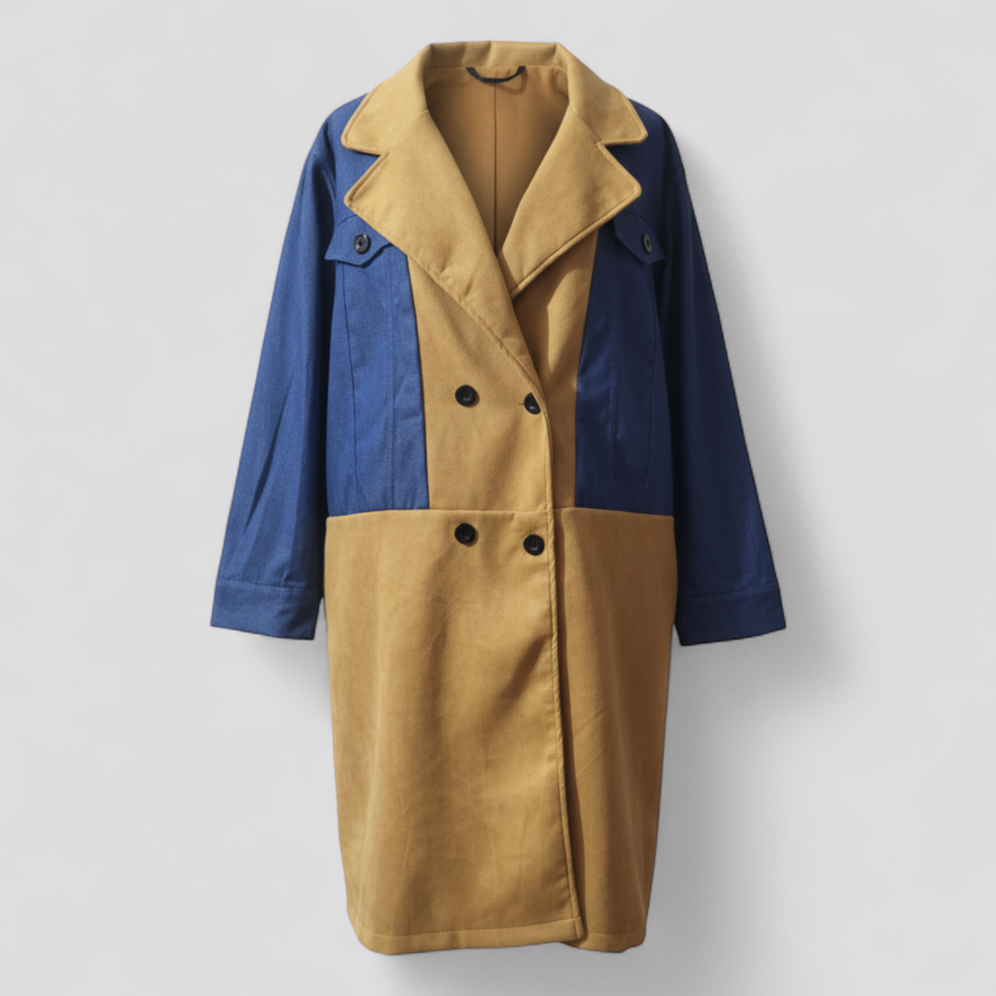 Anette | Cappotto Lungo Donna Elegante Doppio Petto - Blu - cappotto autunno cappotto coloreblock cappotto denim cappotto donna cappotto doppio petto cappotto elegante cappotto primavera cappotto versatile giacca a maniche lunghe giacca donna - Concept Palermo