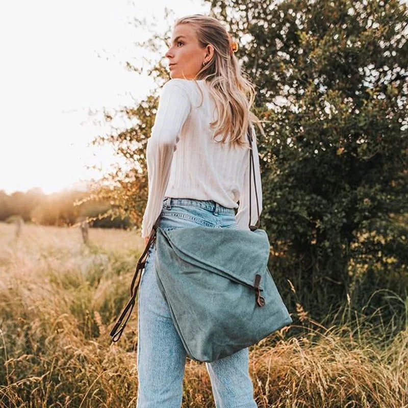 Rostro - Elegante borsa a tracolla in tela con cinghie in pelle - azzurro cielo - bag Shoulder Bags women Women's shoulder bag - Concept Palermo