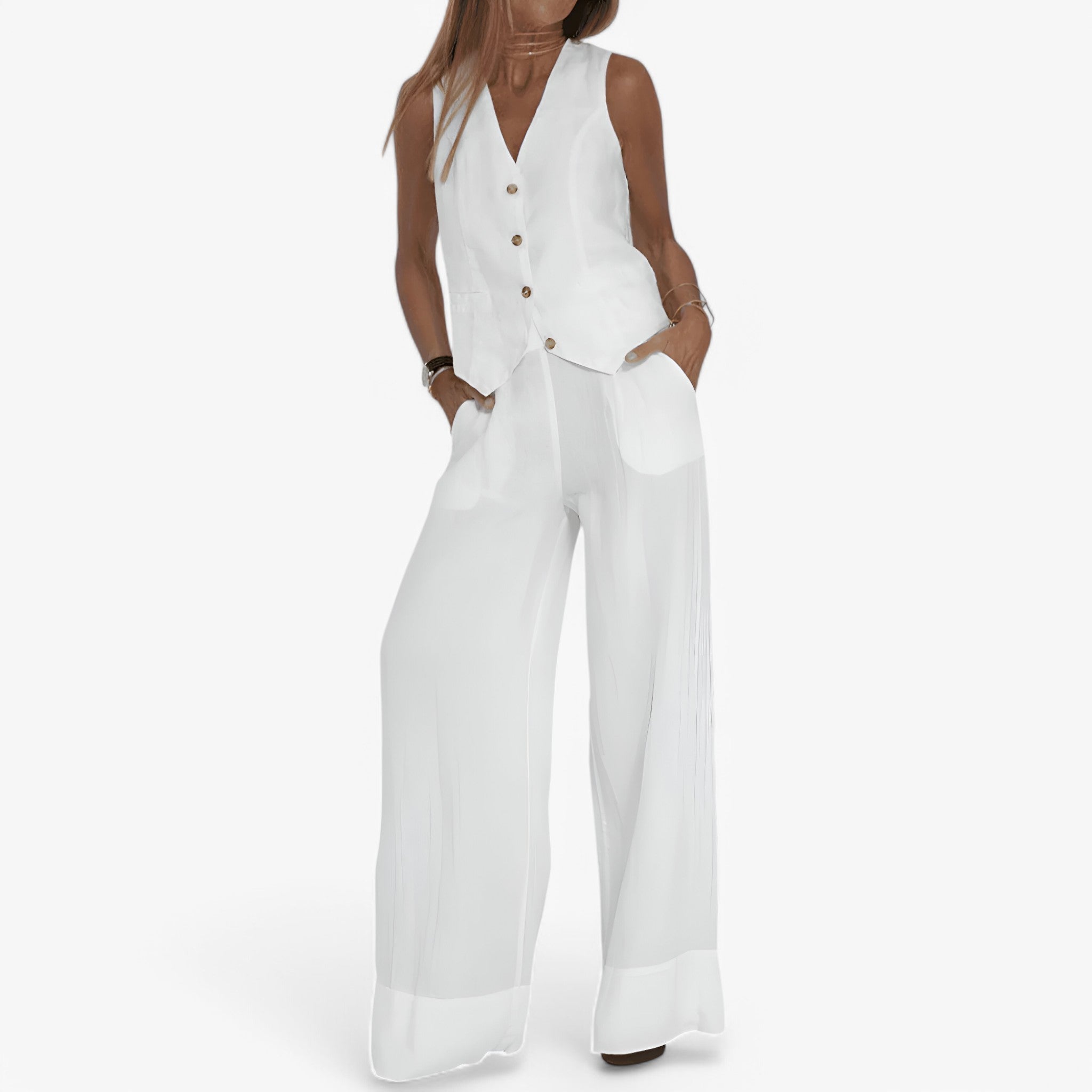 Lina | Gilet senza maniche (con pantaloni coordinati gratuiti) - Bianco - - Concept Palermo