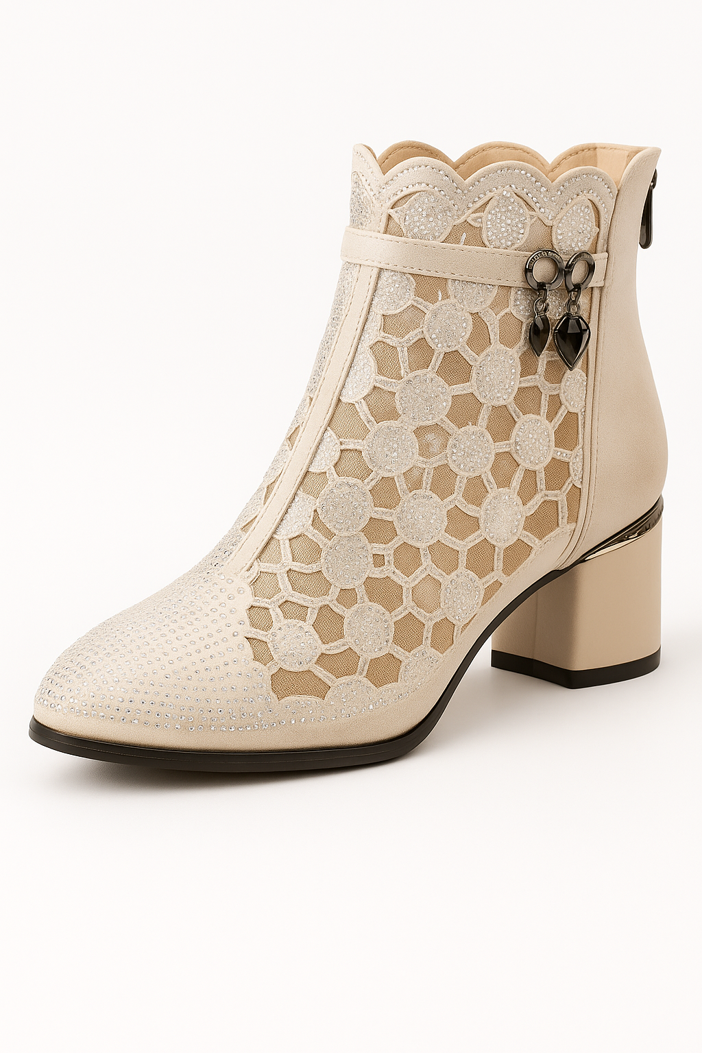 Clarisse | Stivaletti Estivi con Rete Ricamata e Tacco Decorato - Oro - BOOTS Boots & Shoes - Concept Palermo