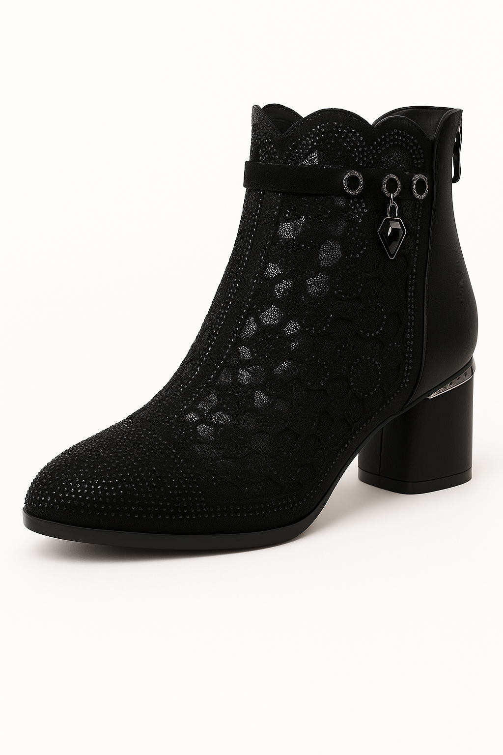 Clarisse | Stivaletti Estivi con Rete Ricamata e Tacco Decorato - Nera - BOOTS Boots & Shoes - Concept Palermo