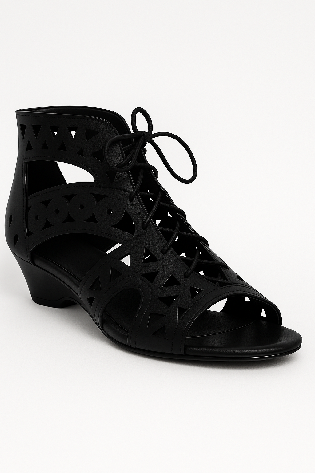 Chloe | Sandali traforati in ecopelle con lacci e zip posteriore - Nera - breathable sandals casual sandals easy wear sandals elegant sandals fashion sandals - Concept Palermo