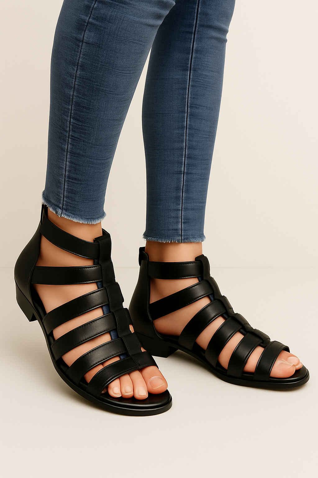 Mira | Sandali gladiatore in ecopelle con zip posteriore - - breathable sandals casual sandals comfy sandals easy wear sandals elegant sandals fashion sandals - Concept Palermo