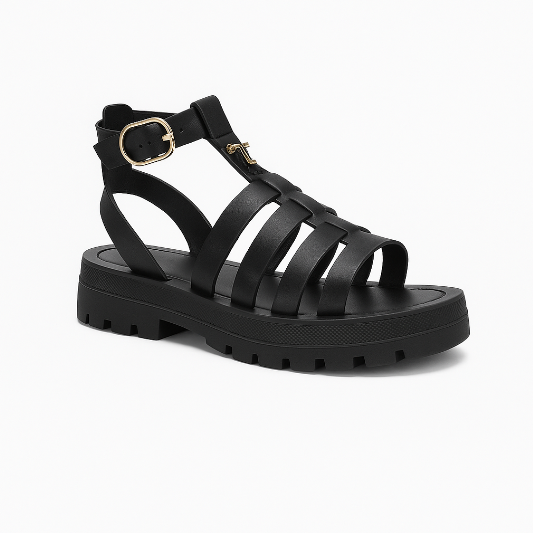 Maggie | Sandalo gladiatore marrone con fibbia dorata e suola comoda - Nera - Accessoires Dames Sandalen Schoenen - Concept Palermo