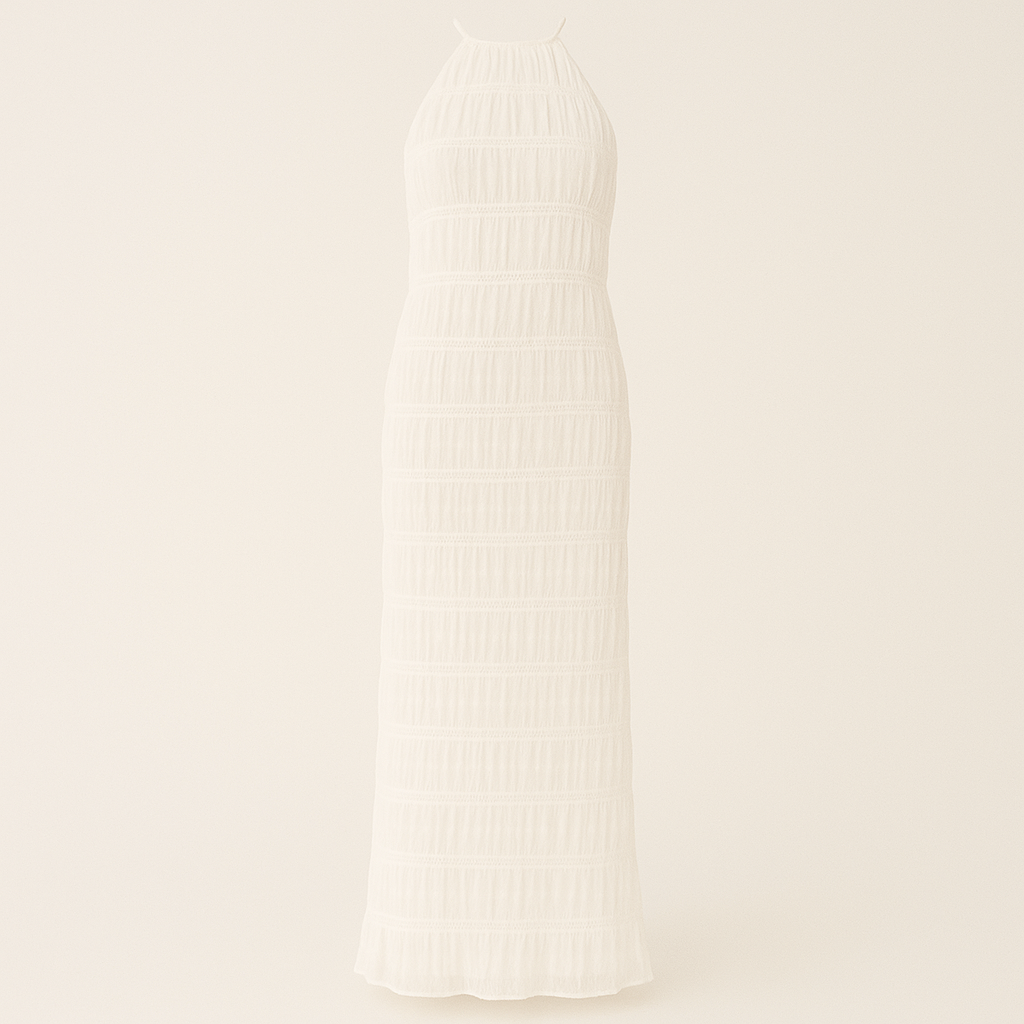 Isla | Abito lungo senza schienale con dettagli patchwork per le vacanze estive - Bianca - casual dresses DRESS Dresses Maxi Dresses - Concept Palermo