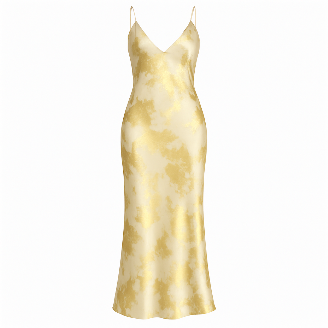 Aurora | Abito in satin dorato – Senza schienale, eleganza fluida - Oro - new shop now women - Concept Palermo