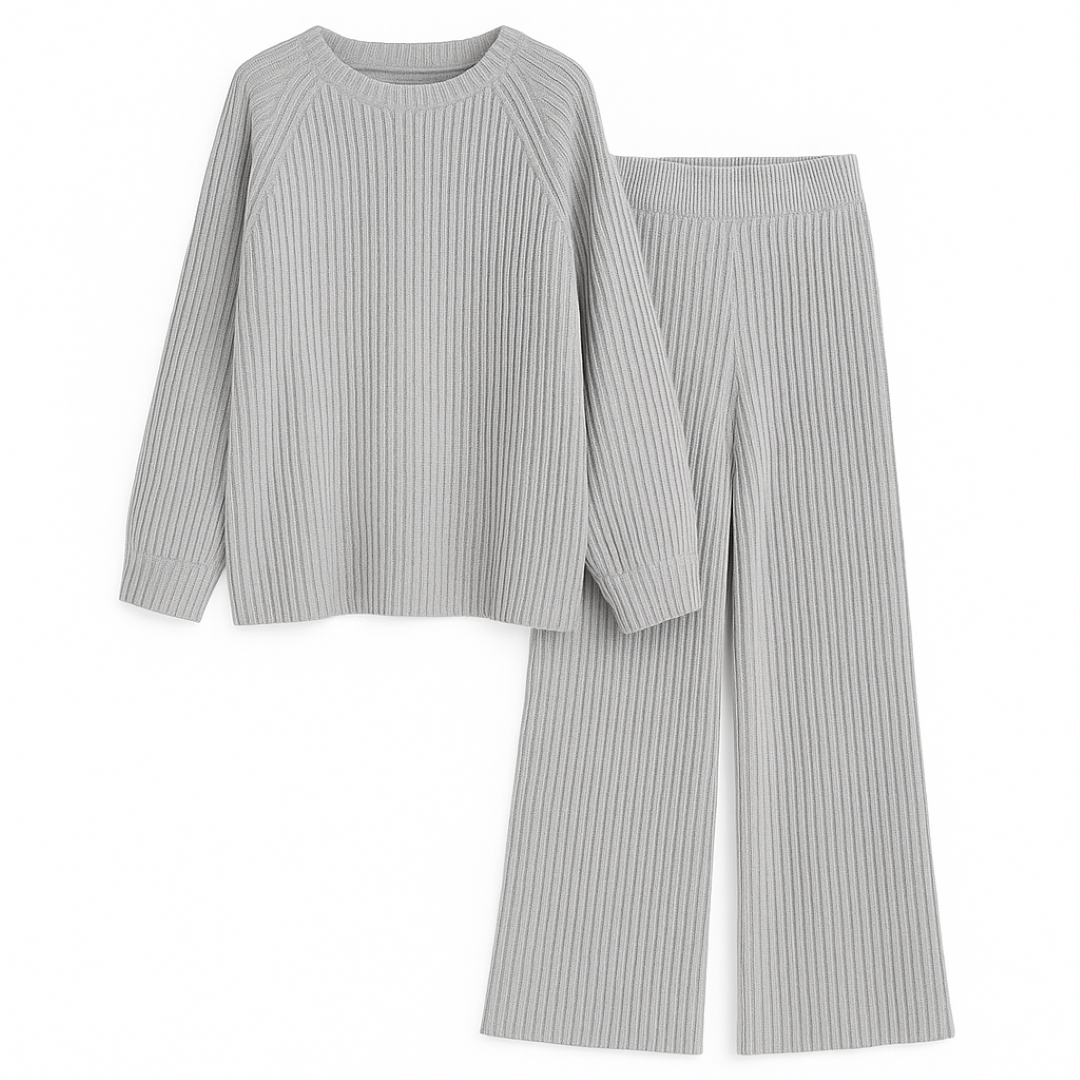 Eliza | Set da lounge a coste comodo - Grigio - 2-Piece Sets Knitted Tops SC - Clothing Women Spring Women - Concept Palermo