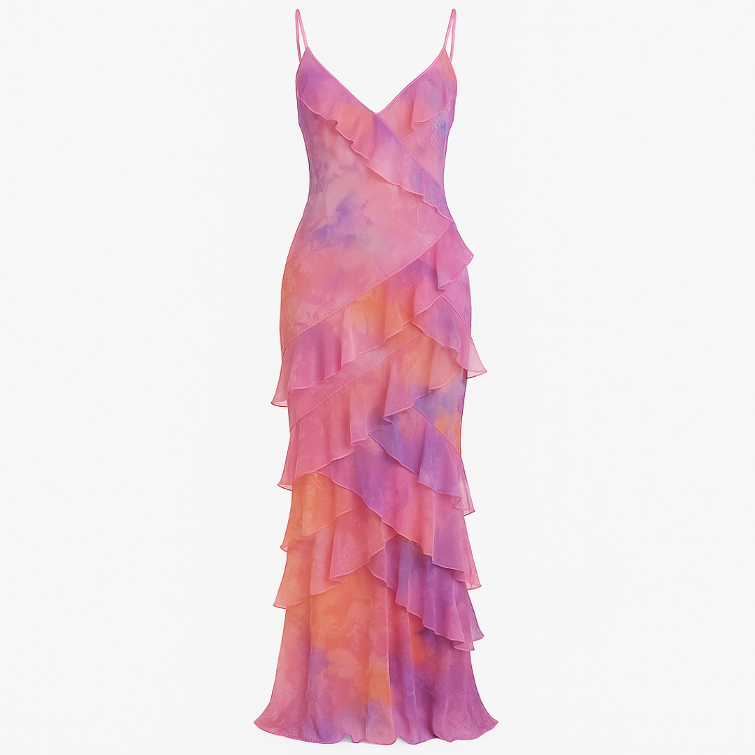 Aurora | Abito a sacchetto – Fiori pastello e eleganti strati - Rosa - shop now trendy fashion women - Concept Palermo