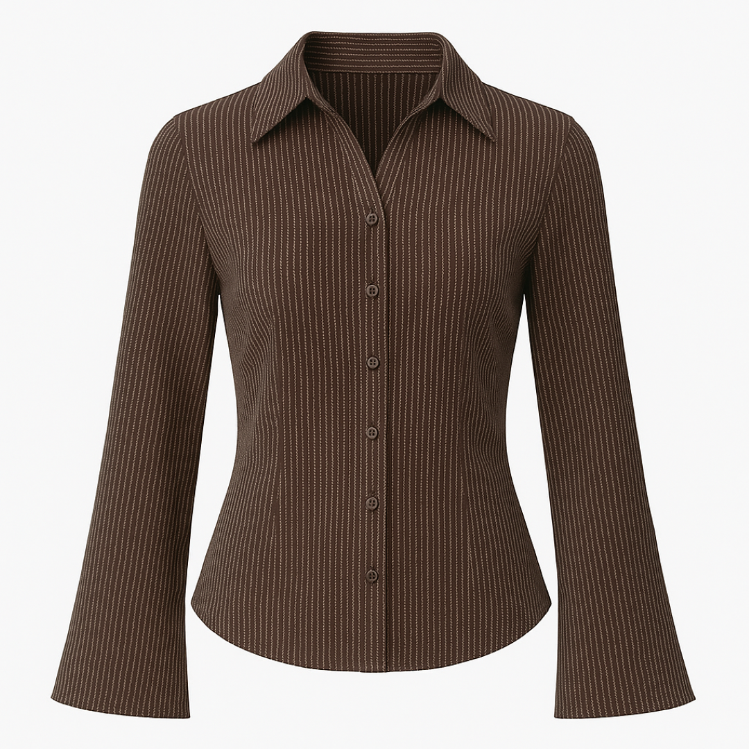 Katia | Camicetta aderente a righe con maniche svasate - Marrone - Bestsellers Blouse Dames Kleding - Concept Palermo
