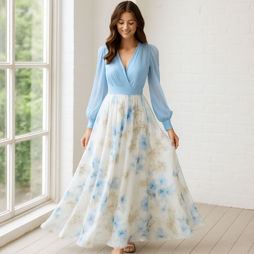 Cloe | Elegante abito lungo con maniche leggere e gonna floreale - - casual dresses DRESS floral dresses Maxi Dresses - Concept Palermo