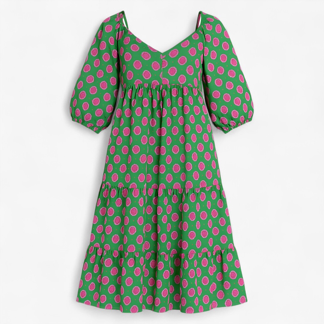 Lara | Abito lungo boho da tutti i giorni con stampa discreta - Verde-Rosa - casual dresses DRESS Dresses female dress Maxi Dresses Mini Dresses - Concept Palermo