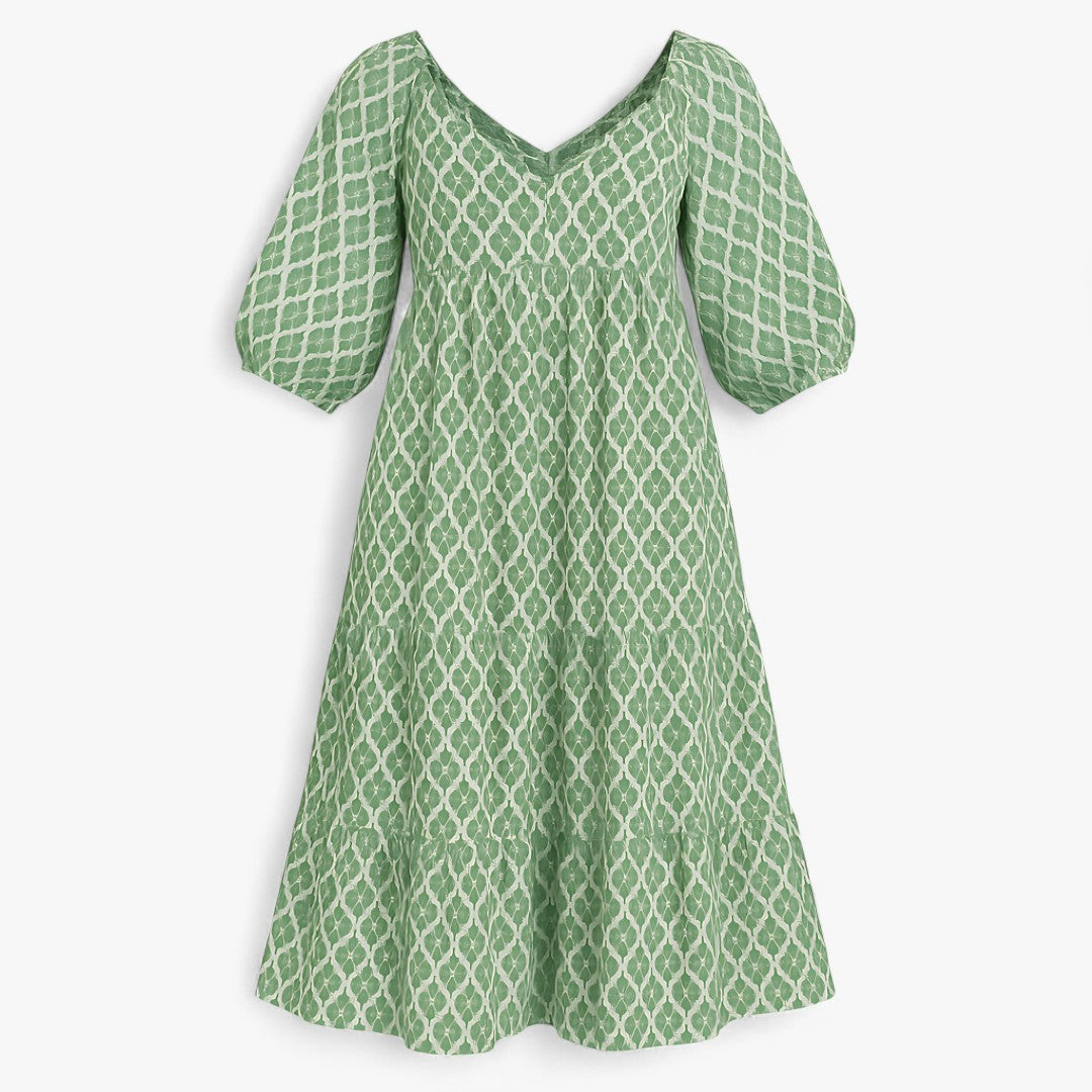 Lara | Abito lungo boho da tutti i giorni con stampa discreta - Verde-Bianco - casual dresses DRESS Dresses female dress Maxi Dresses Mini Dresses - Concept Palermo