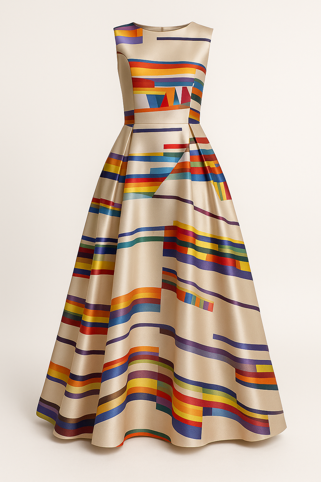 Fiorella | Abito midi da donna con stampa astratta colorata e gonna a pieghe a trapezio - Multicolore - casual dress casual dresses DRESS Dresses female dress Maxi dress Maxi Dresses - Concept Palermo
