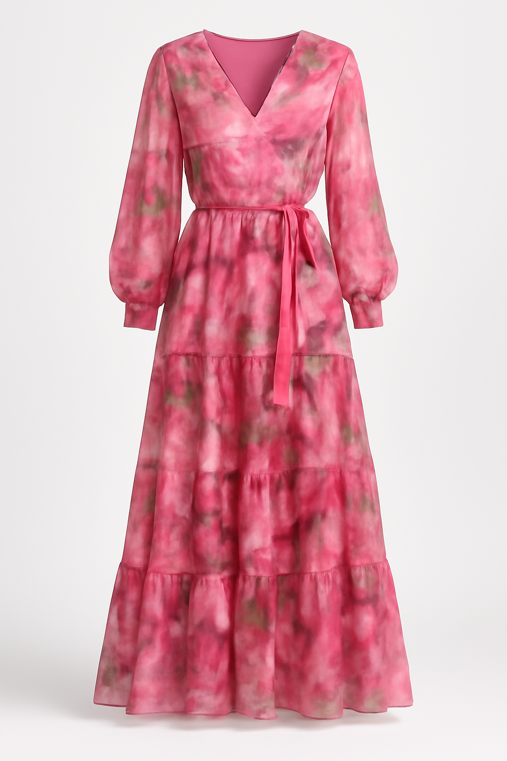 Rafaella | Eleganza floreale: abito lungo rosa a strati con cintura in vita - Rosa floreale - DRESS Dresses female dress Maxi Dresses - Concept Palermo