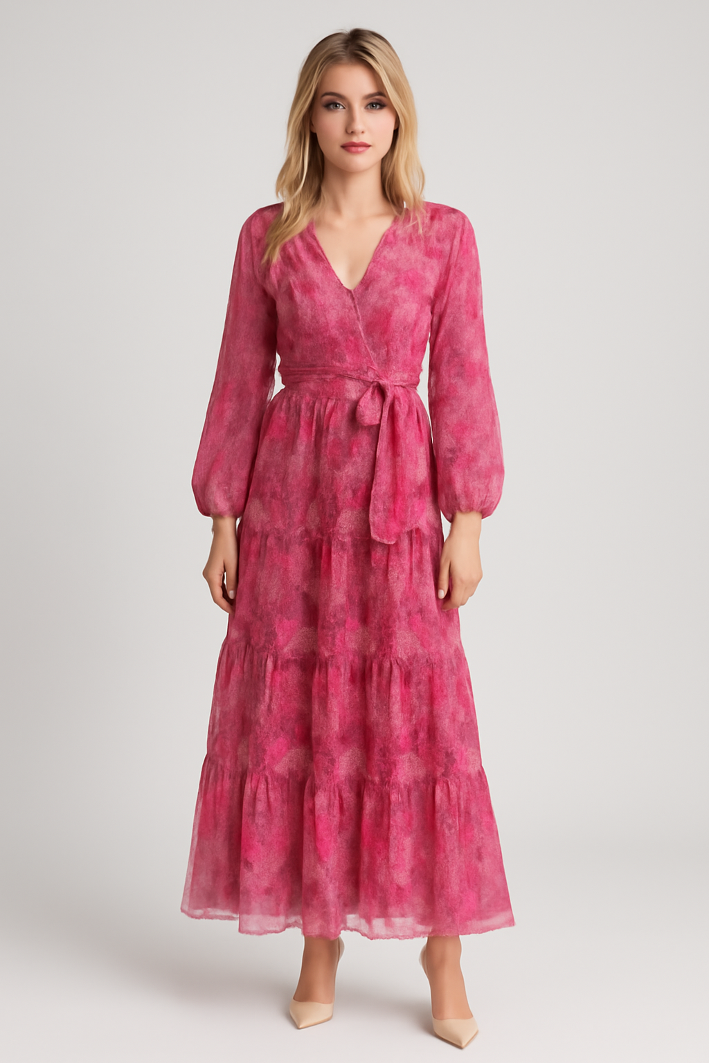 Rafaella | Eleganza floreale: abito lungo rosa a strati con cintura in vita - - DRESS Dresses female dress Maxi Dresses - Concept Palermo