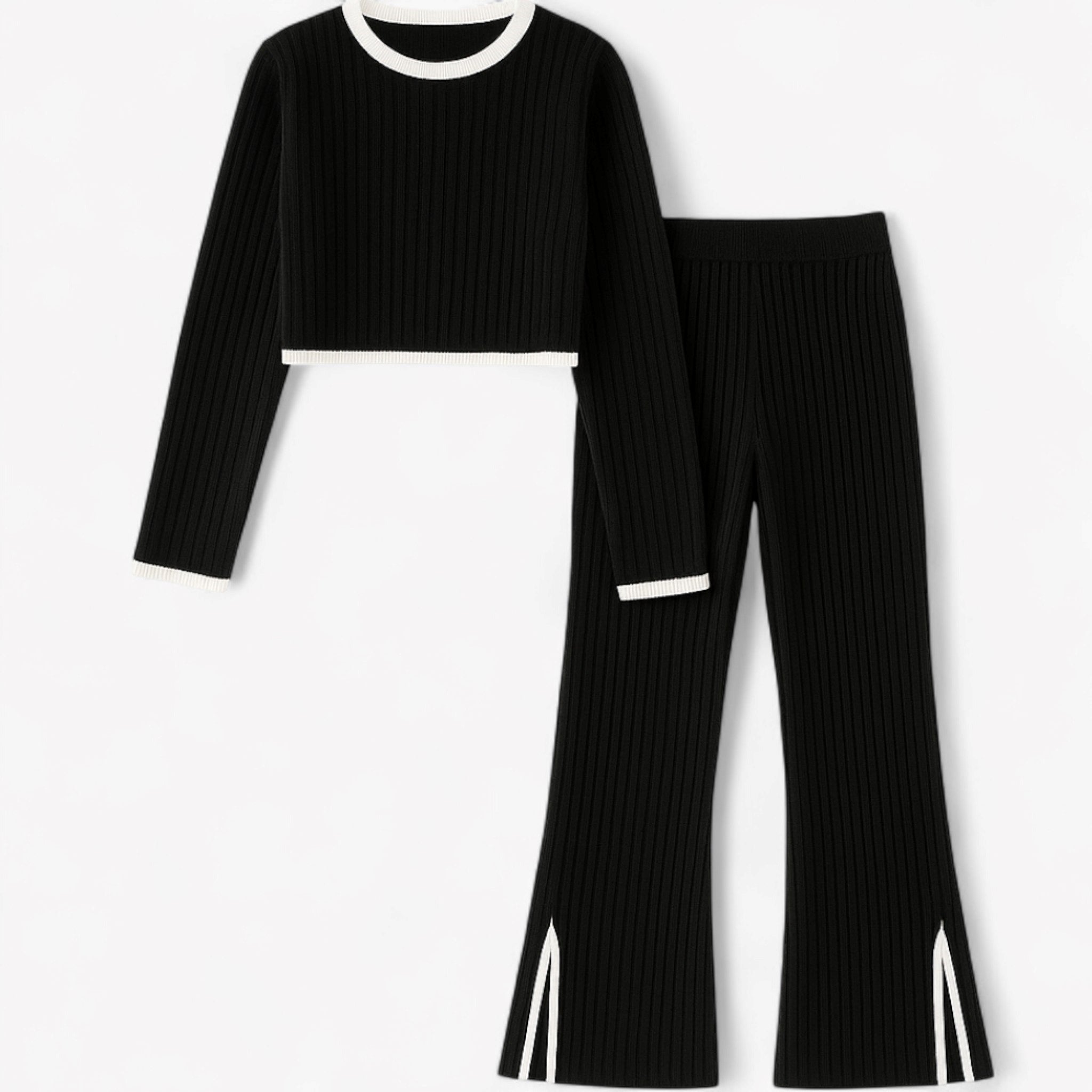 Hanna | Completo da casa a coste con dettagli a contrasto, 2 pezzi - Nero set - Complete Outfit Going out dress outfit set - Concept Palermo