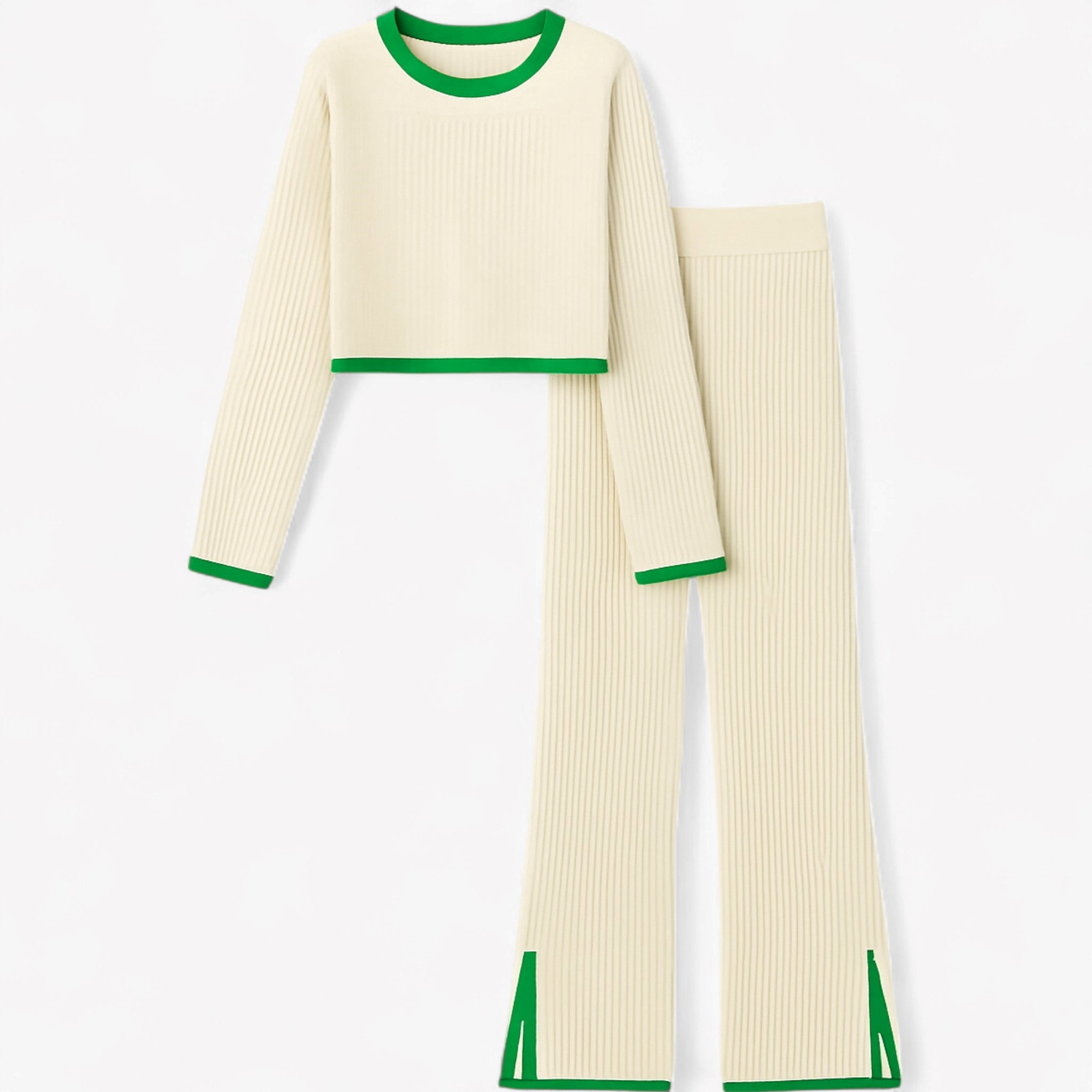 Hanna | Completo da casa a coste con dettagli a contrasto, 2 pezzi - Beige set - Complete Outfit Going out dress outfit set - Concept Palermo
