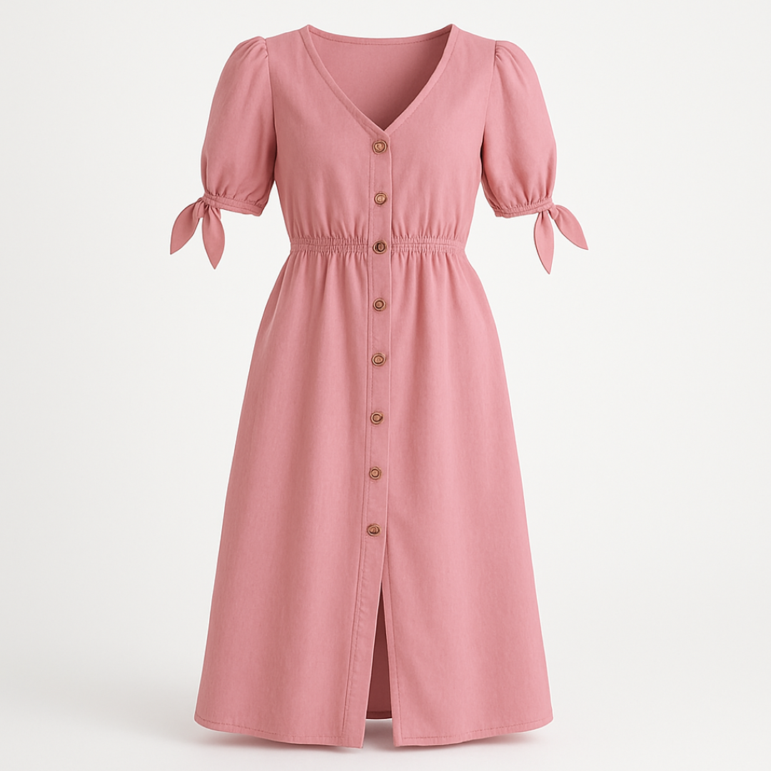 Charlotte | Abito midi con maniche a sbuffo e bottoni in legno - Rosa - Dresses female dress Going out dress - Concept Palermo