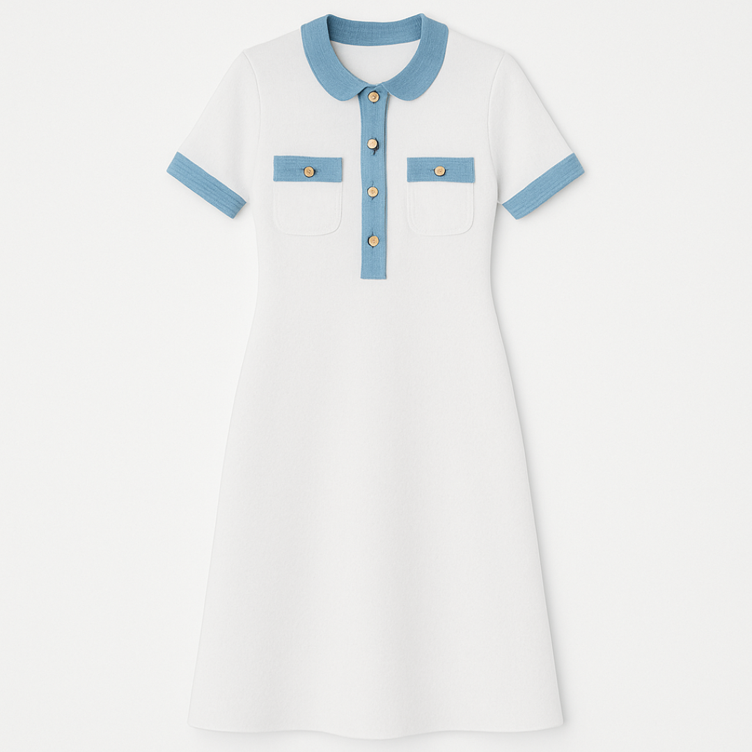Lucia | Abito lungo in maglia bianca con finiture in denim - White Light Blue - Dresses female dress Maxi Dresses - Concept Palermo