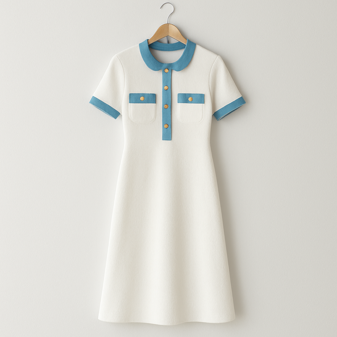Lucia | Abito lungo in maglia bianca con finiture in denim - - Dresses female dress Maxi Dresses - Concept Palermo