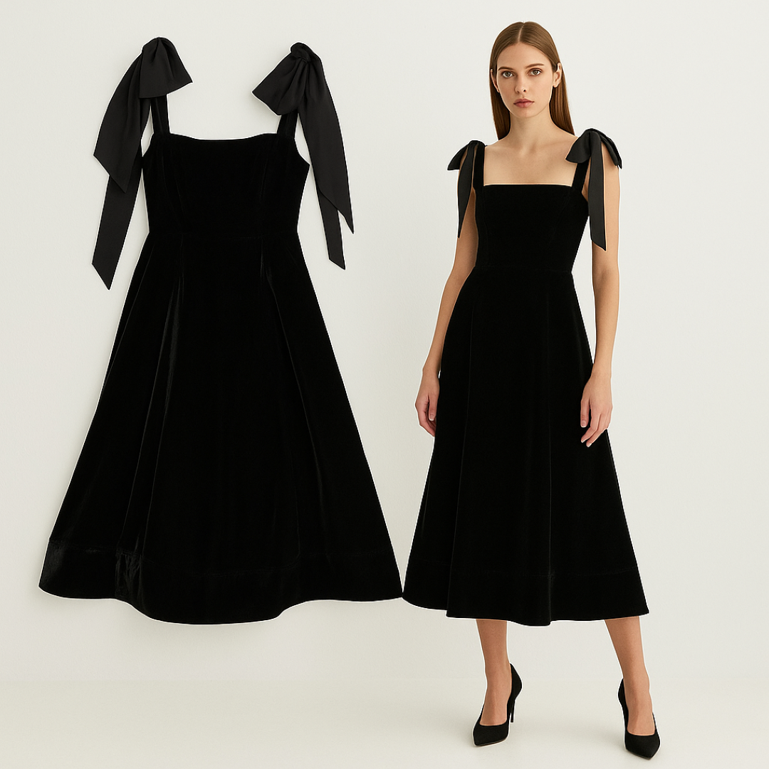 Aurelia | Abito midi con cinturino in velluto e fiocco - - Best Sellers Clothing daily Date Outfits Dresses Midi Dresses party Summer Wedding - Concept Palermo