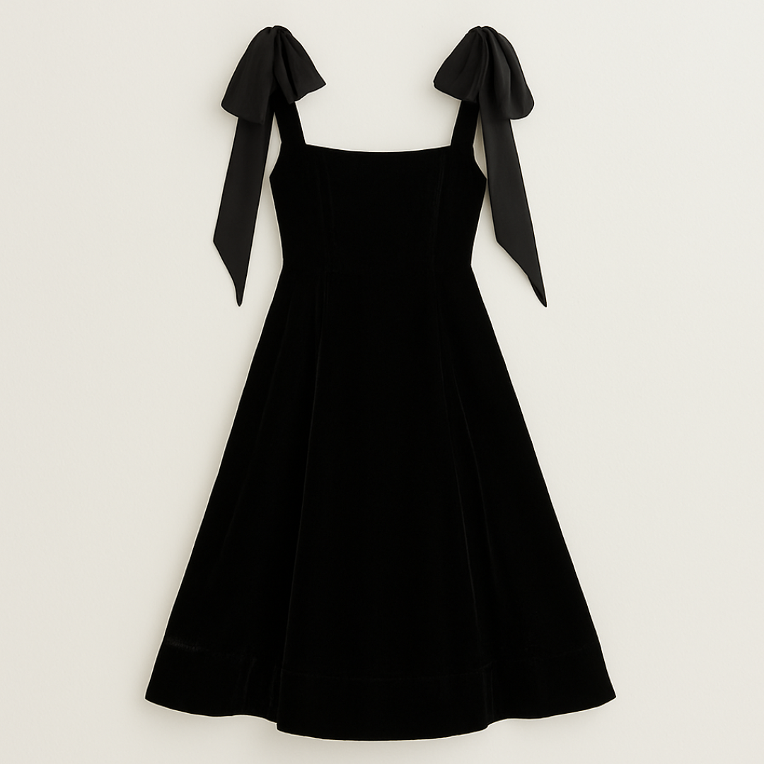 Aurelia | Abito midi con cinturino in velluto e fiocco - Nero - Best Sellers Clothing daily Date Outfits Dresses Midi Dresses party Summer Wedding - Concept Palermo