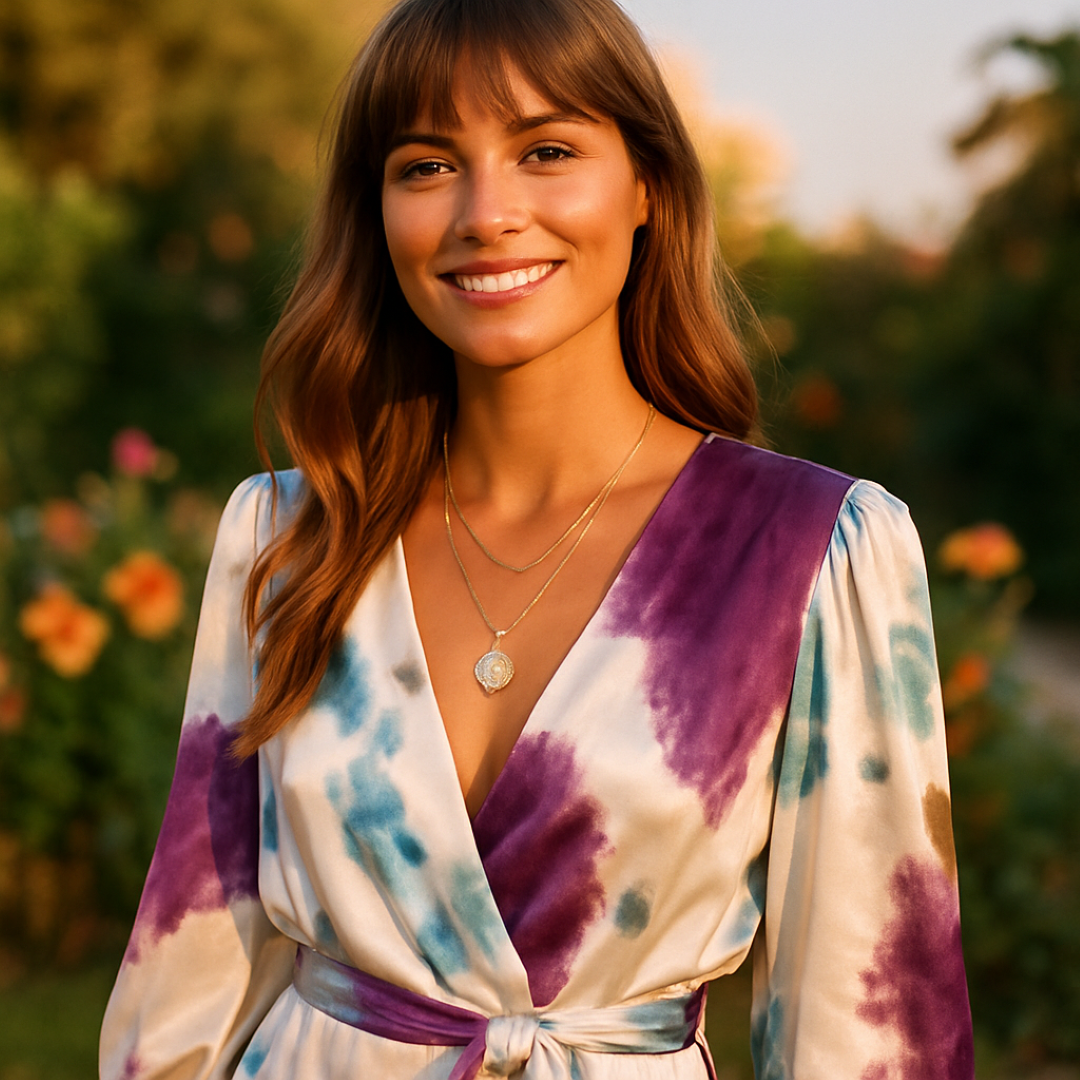 Clara | Abito Midi in Raso con Maniche Lunghe e Stampa Astratta - - casual dresses DRESS Dresses female dress Maxi Dresses midi dresses Mini Dresses - Concept Palermo
