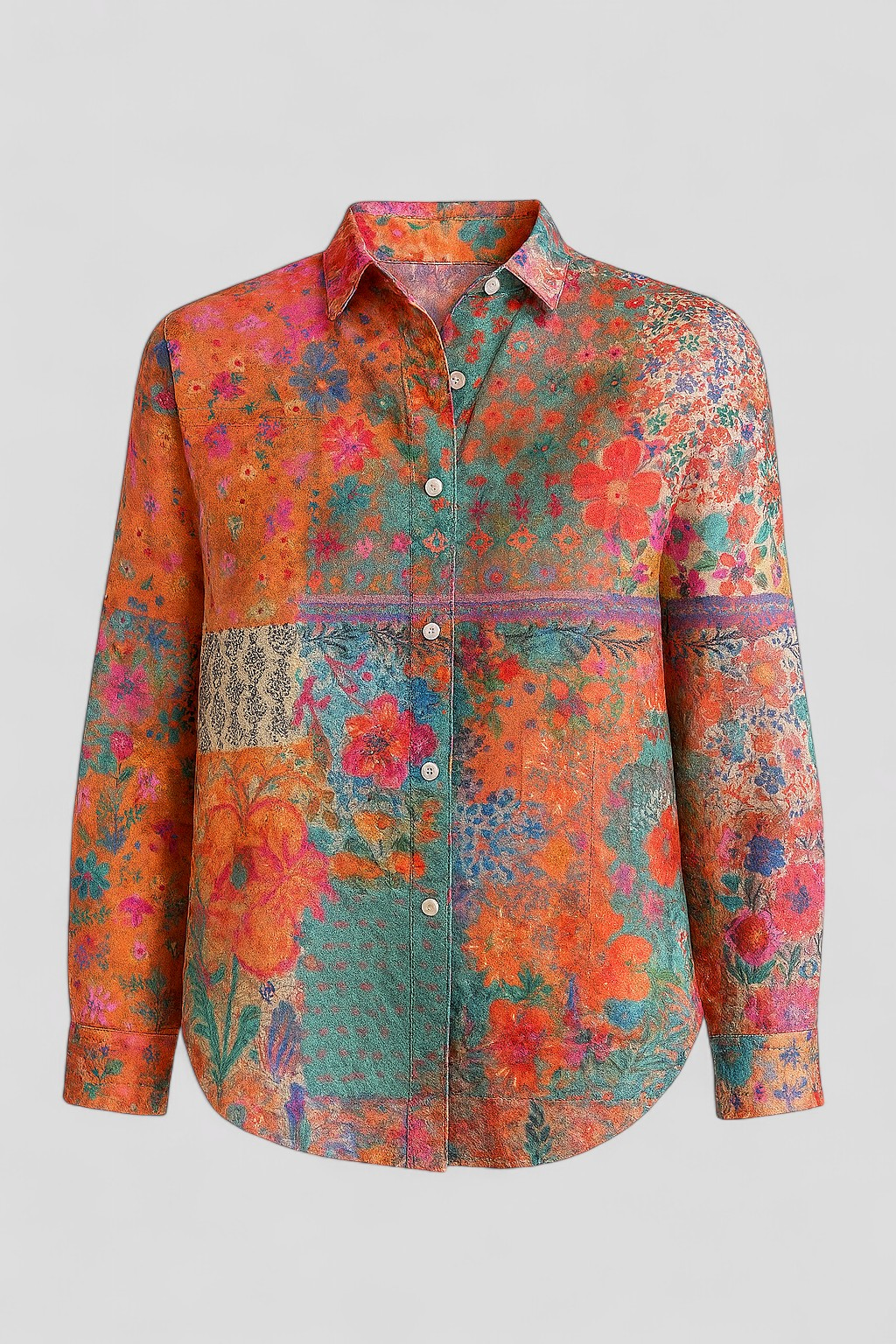 Norah | Blusa Donna Colorata con Stampa Unica - Arancione - abbigliamento casual blusa colorata blusa versatile comoda e stilosa gonna e blusa look giocoso moda estiva outfit unico stampa artistica taglie disponibili - Concept Palermo