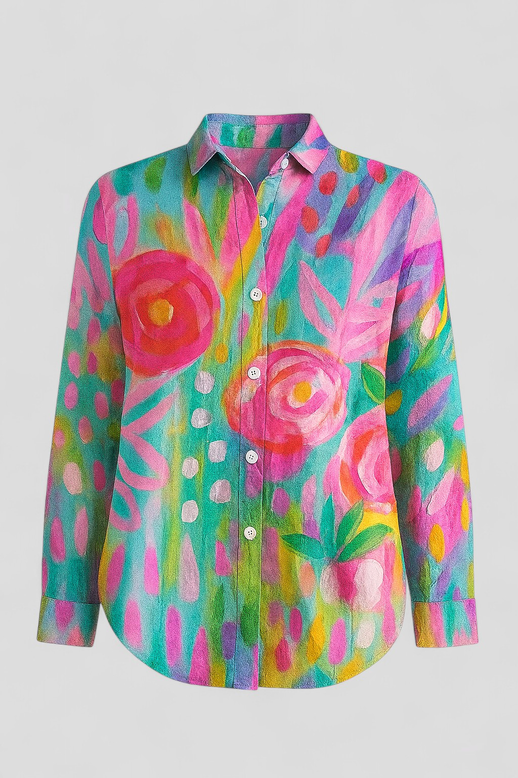 Norah | Blusa Donna Colorata con Stampa Unica - Rosa - abbigliamento casual blusa colorata blusa versatile comoda e stilosa gonna e blusa look giocoso moda estiva outfit unico stampa artistica taglie disponibili - Concept Palermo