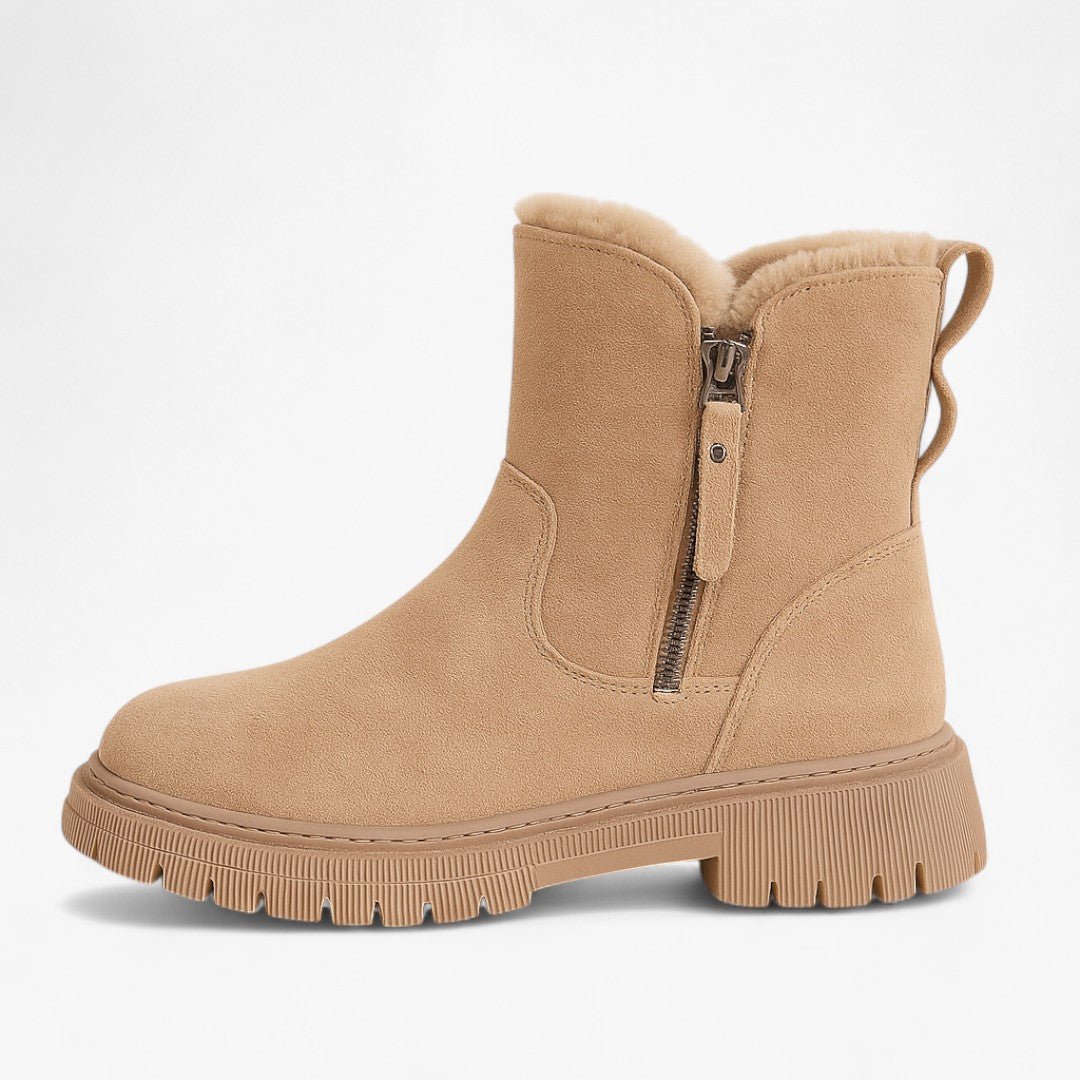 Alice | Stivali invernali in pelle scamosciata – Foderati in pelliccia sintetica, comodi - Beige - 1209 Damen invierno Schuhe Damen - Concept Palermo