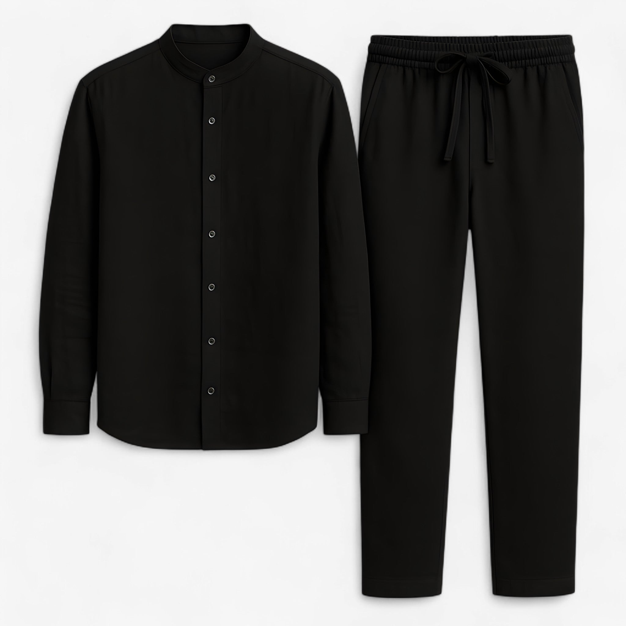Lunaro | Completo due pezzi in lino - Texture morbida, vestibilità comoda - Nero - ensemble en lin entretien facile lin de haute qualité mode estivale style décontracté taille confortable tenue confortable vêtements d'été pour hommes vêtements légers vêtements respirants - Concept Palermo