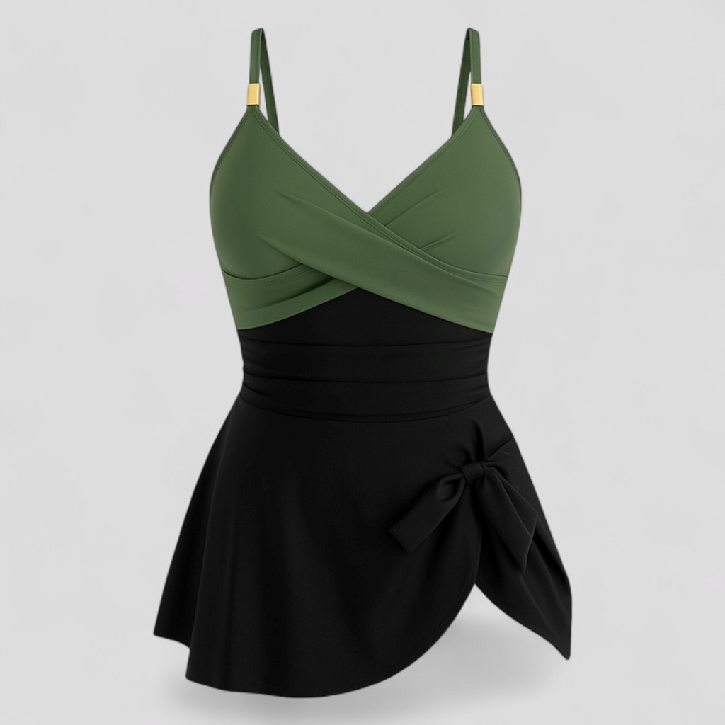 Zita | Costume Intero Donna Elegante Controllo Pancia - Verde salvia nero - abbigliamento mare per donne beachwear comodo per donne costume da bagno con ruches costume da bagno femminile costume da bagno snellente costume da mare 2025 costume da spiaggia elegante costume elastico per piscine costume intero controlla pancia costume sexy con incrocio - Concept Palermo