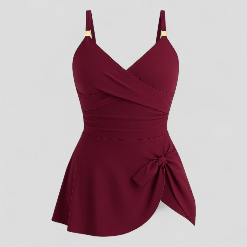 Zita | Costume Intero Donna Elegante Controllo Pancia - Borgogna - abbigliamento mare per donne beachwear comodo per donne costume da bagno con ruches costume da bagno femminile costume da bagno snellente costume da mare 2025 costume da spiaggia elegante costume elastico per piscine costume intero controlla pancia costume sexy con incrocio - Concept Palermo
