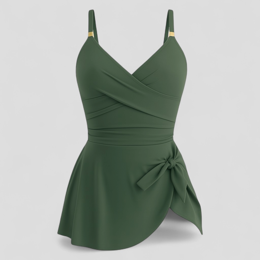 Zita | Costume Intero Donna Elegante Controllo Pancia - Verde oliva - abbigliamento mare per donne beachwear comodo per donne costume da bagno con ruches costume da bagno femminile costume da bagno snellente costume da mare 2025 costume da spiaggia elegante costume elastico per piscine costume intero controlla pancia costume sexy con incrocio - Concept Palermo