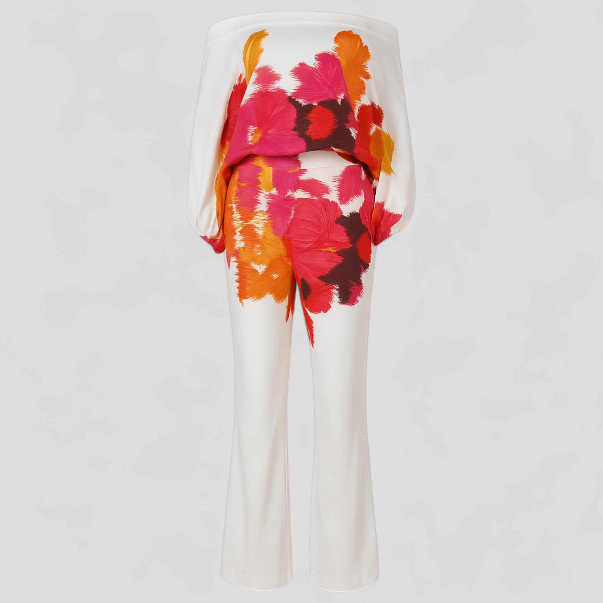 Jane | Completo a gamba larga con spalle scoperte - Stampa vibrante a fiori, vestibilità fluida - Fucsia - Bestseller Sets Woman - Concept Palermo