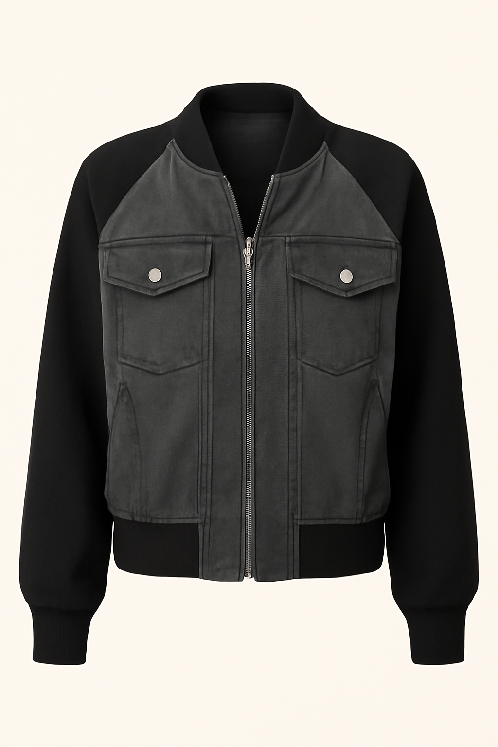 Lucy | Giacca in denim color-block alla moda con comode maniche in maglia - Grigio Nera - Jackets & Coats Outerwear & Jackets vrouwentops Women jackets - Concept Palermo