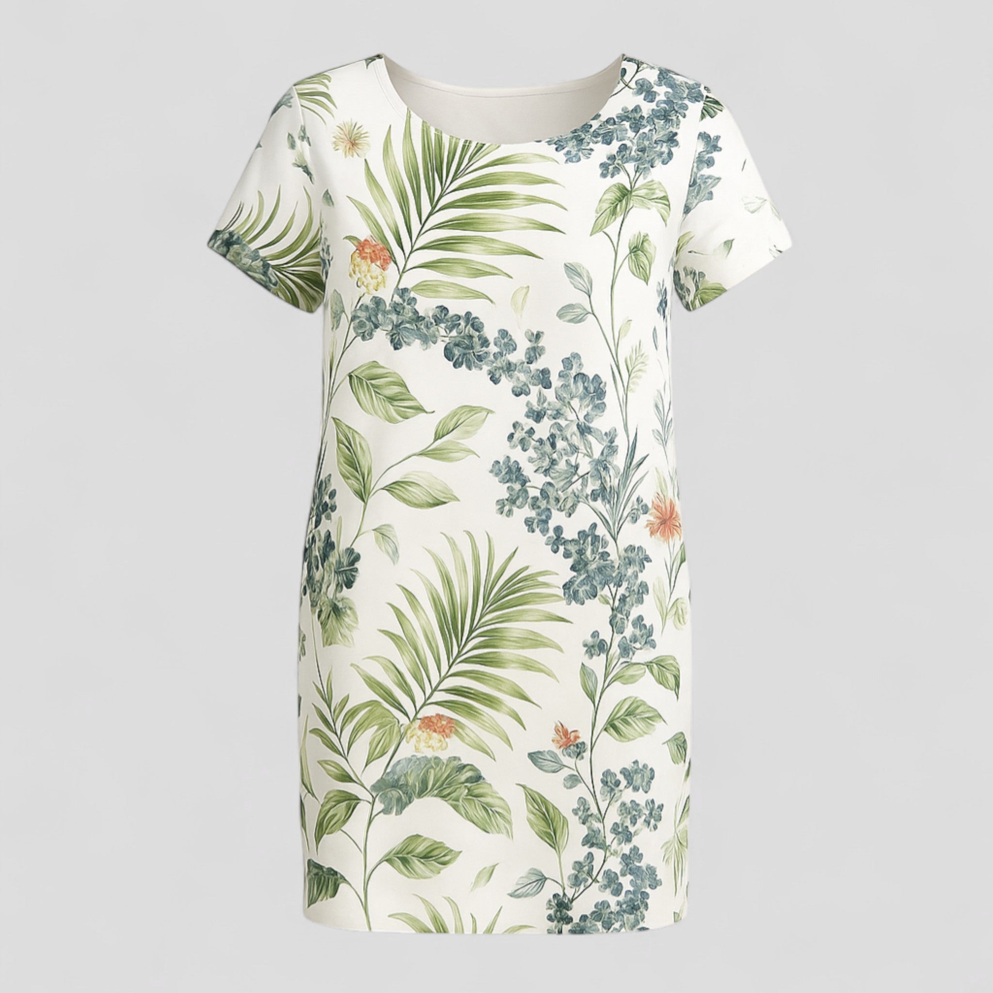 Carmine | Abito Donna Casual Stampa Naturale Comodo - Bianco 2 - abbigliamento comodo abito casual abito con stampa abito versatile moda femminile stile informale tessuto traspirante vestibilità ampia vestito estivo - Concept Palermo