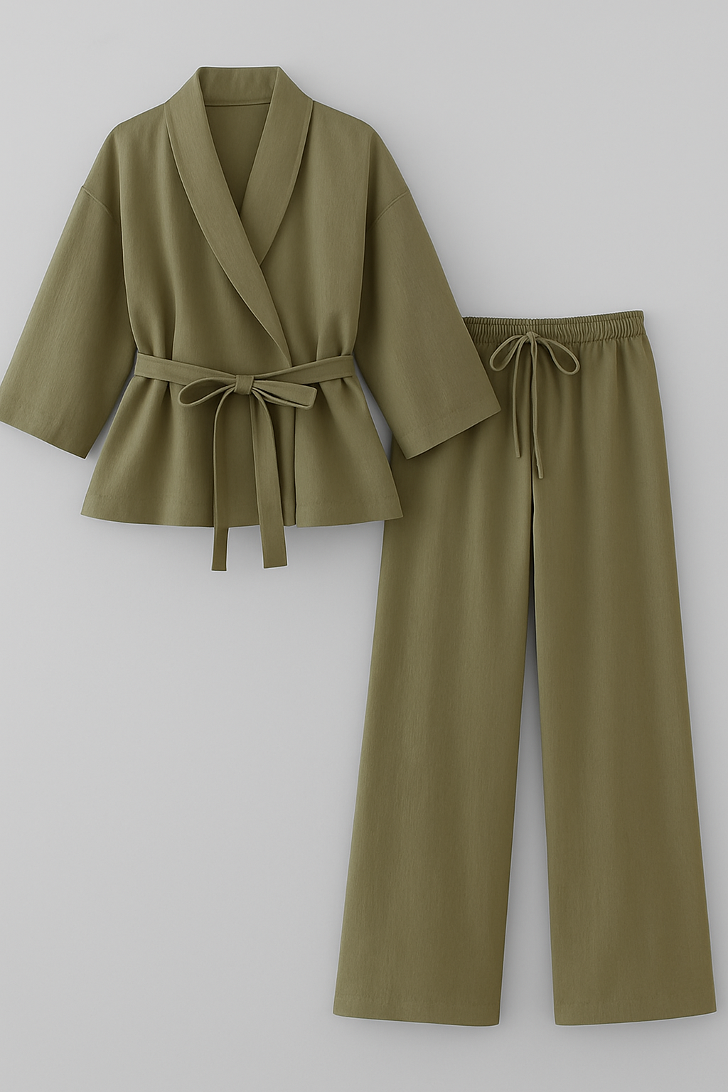 Lina | Kimono in lino con cintura - Verde - clothing outfit topwear trouser women - Concept Palermo