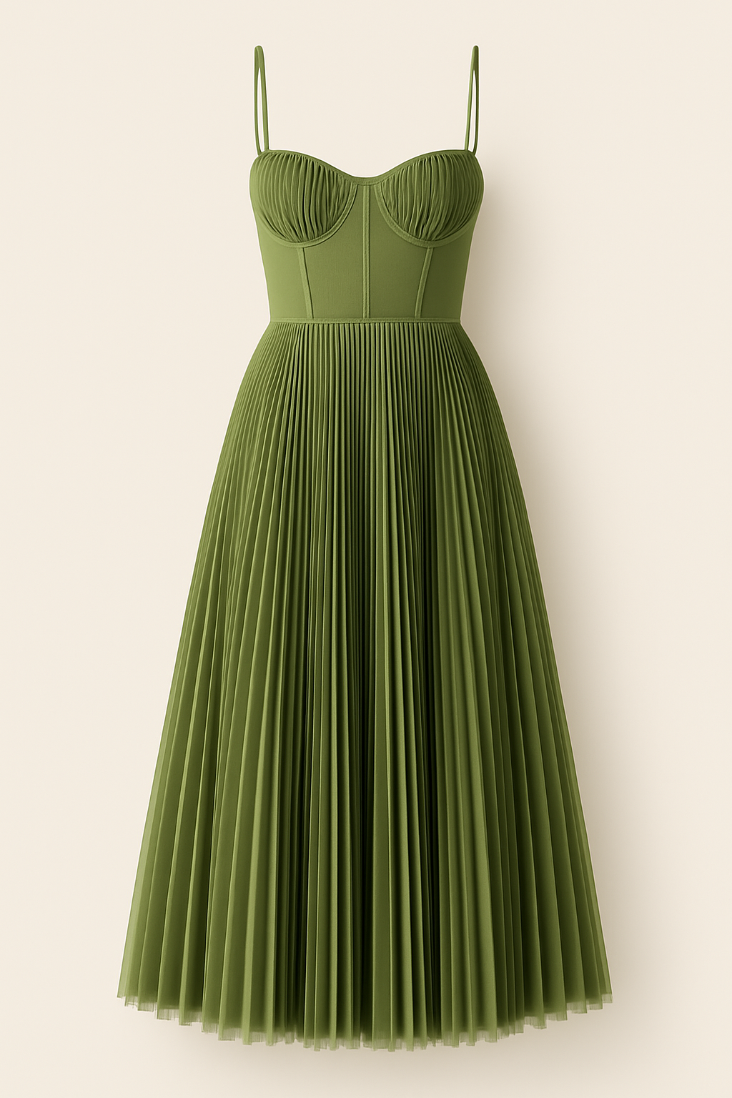 Elena | Abito plissettato con spalline sottili - Verde oliva - DRESS Dresses female dress jurken Maxi Dresses - Concept Palermo