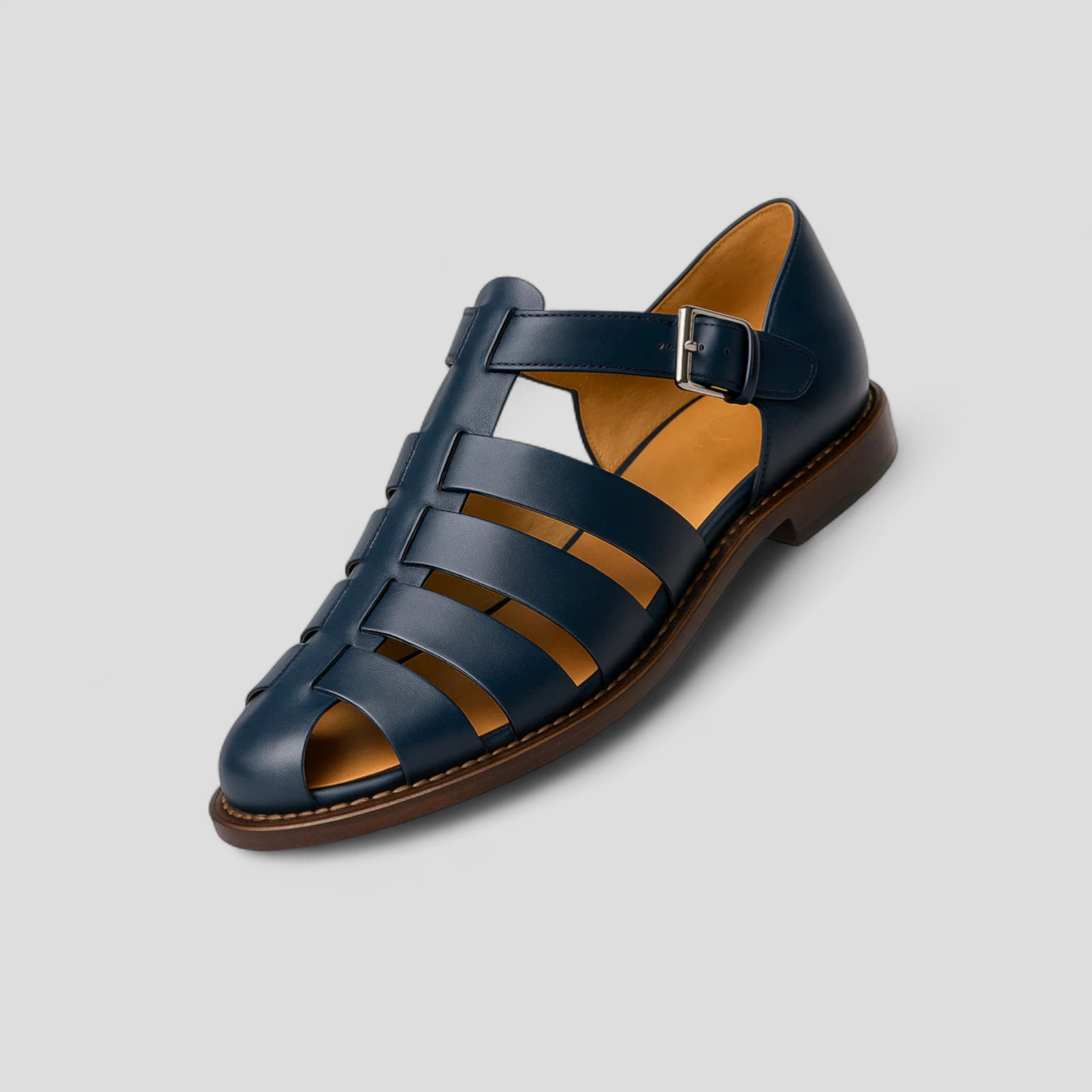 Lorenzo | Sandali estivi classici in pelle con fibbia - Blu scuro - BESTSELLER Bestsellers fashion sandals - Concept Palermo