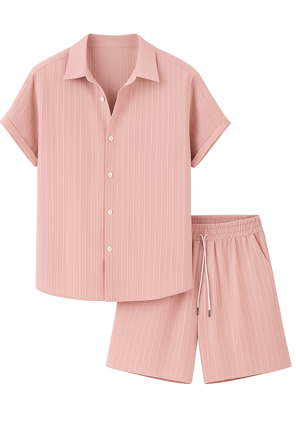 Jenson | Completo Estivo in Tessuto Rigato con Camicia e Pantaloni Coordinati - Rosa - mansuit suits suits and pants - Concept Palermo