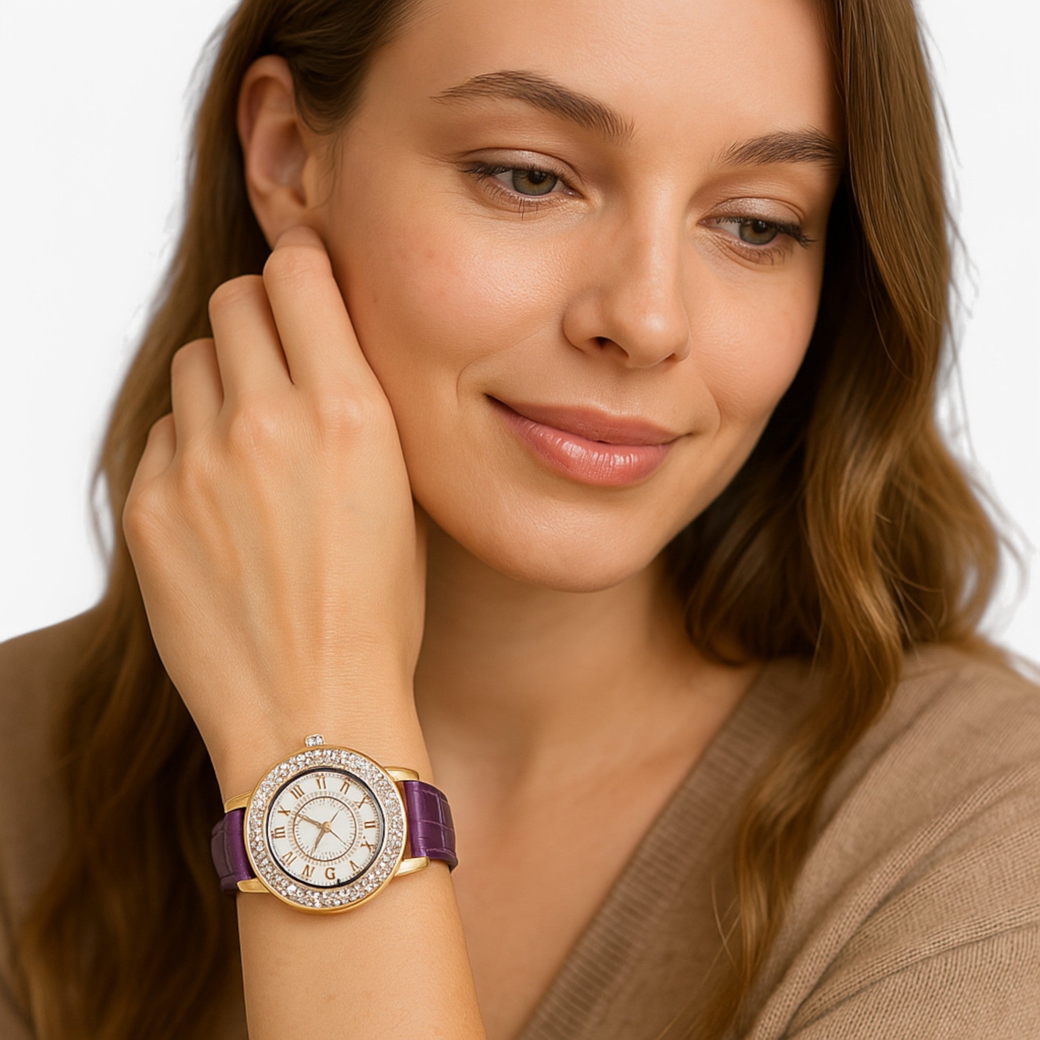 Olive | Orologio da donna in pelle PU con strass di cristallo e movimento al quarzo - - female watch watch for women - Concept Palermo