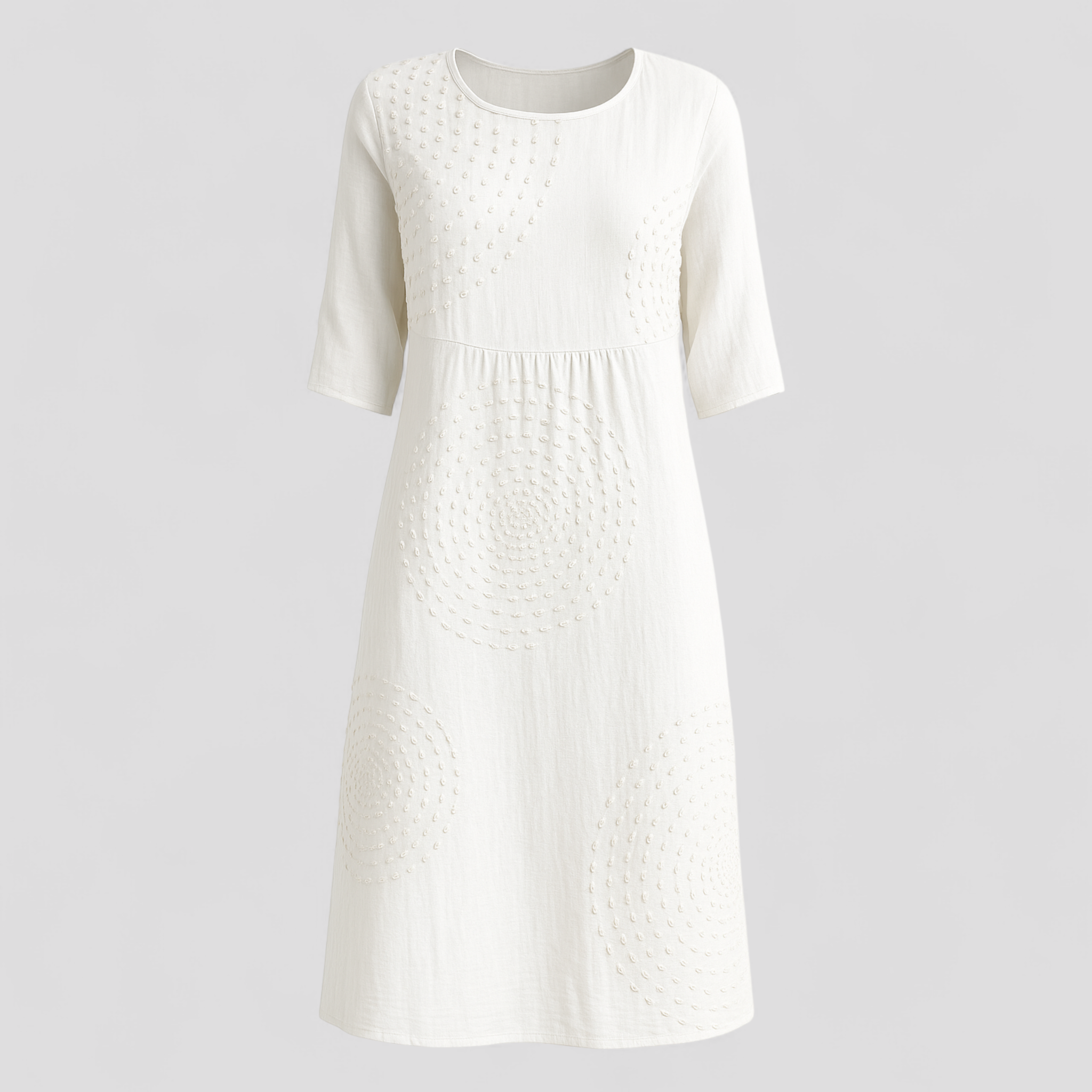 Nevie | Abito Donna Elegante Estivo - Bianco - abito estivo elegante ideale per ogni occasione look vacanziero maniche al gomito scollo rotondo stile casual taglie disponibili tessuto leggero texture delicata versatile - Concept Palermo