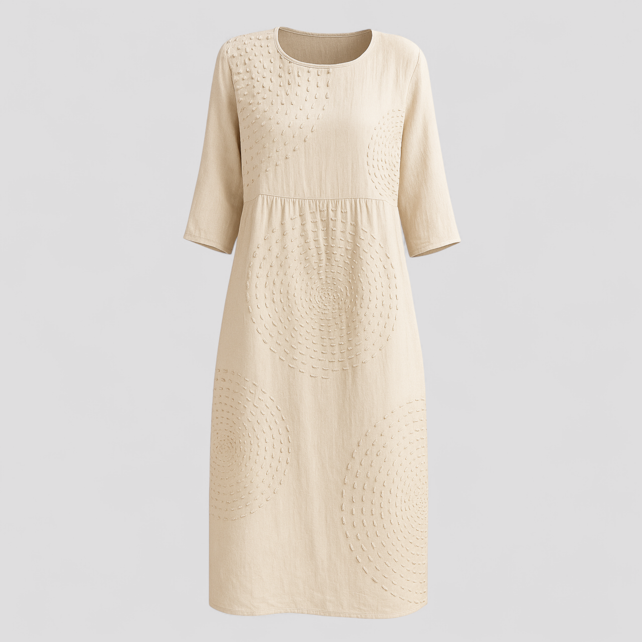 Nevie | Abito Donna Elegante Estivo - Beige - abito estivo elegante ideale per ogni occasione look vacanziero maniche al gomito scollo rotondo stile casual taglie disponibili tessuto leggero texture delicata versatile - Concept Palermo