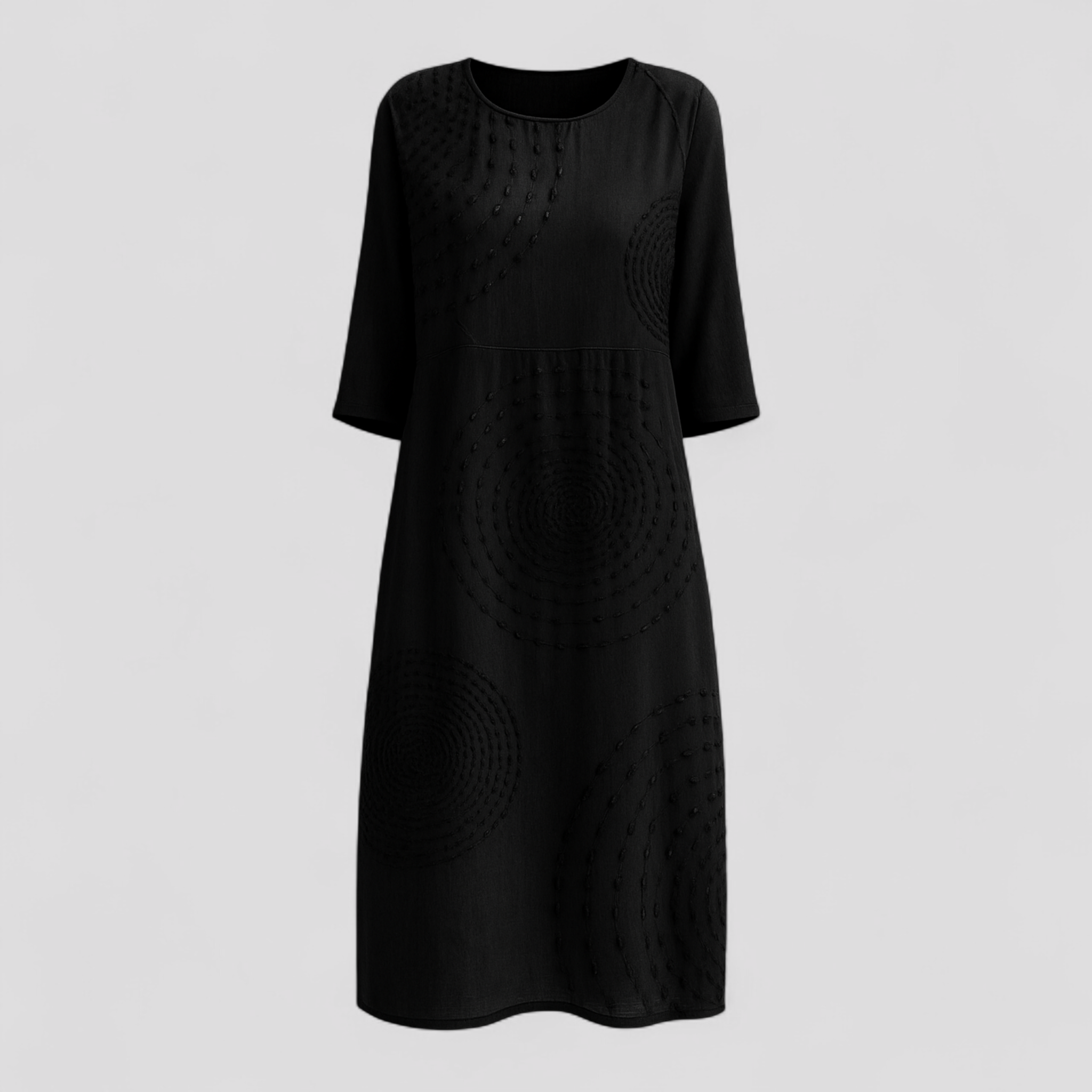Nevie | Abito Donna Elegante Estivo - Nero - abito estivo elegante ideale per ogni occasione look vacanziero maniche al gomito scollo rotondo stile casual taglie disponibili tessuto leggero texture delicata versatile - Concept Palermo
