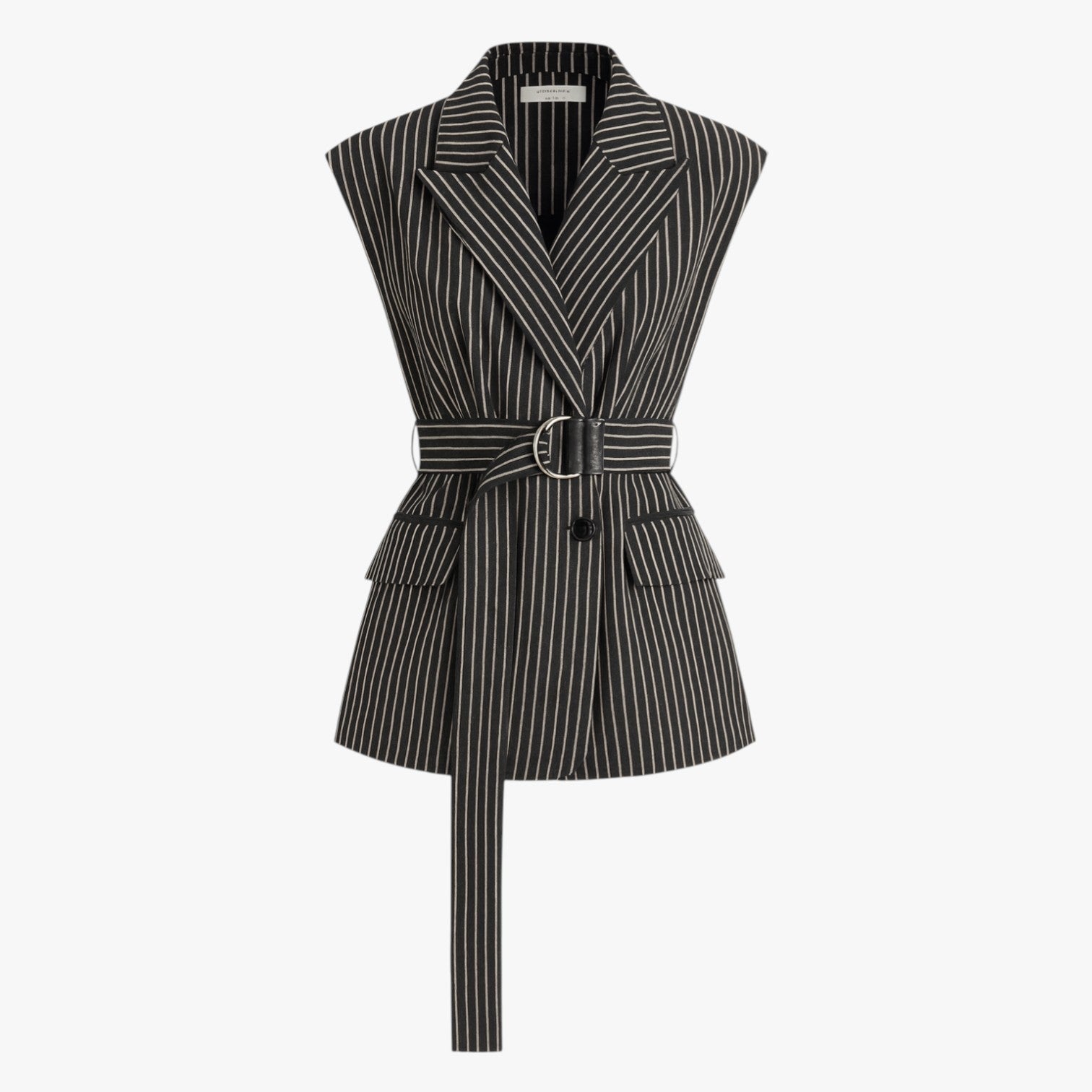 Claire | Gilet lungo a righe con cintura in misto cotone - Nero - clothes outerwear regular sleeveless slight stretch vests women women clothes women's clothes - Concept Palermo