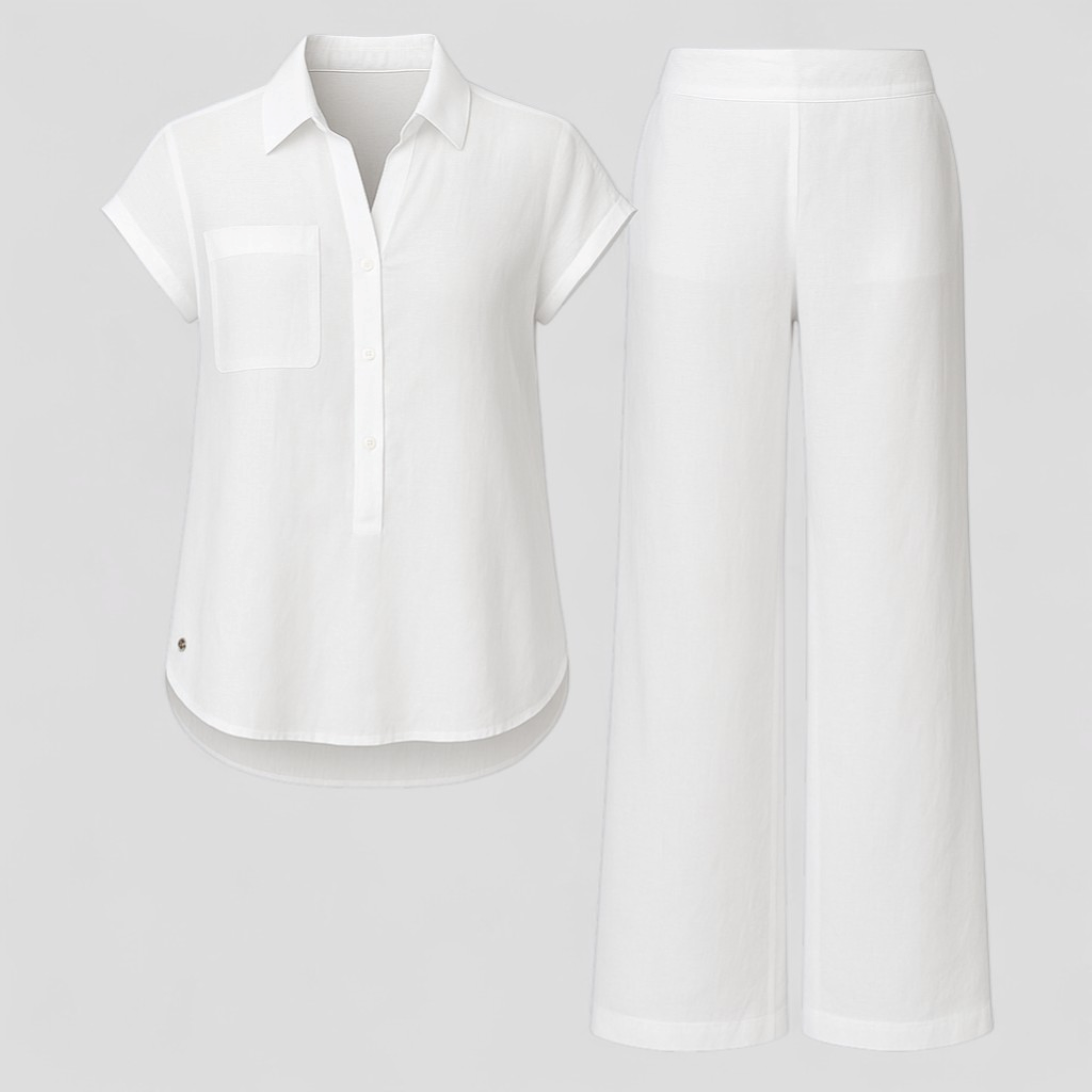 Ismeralda | Completo Donna Elegante Estivo in Poliestere - Bianco - Abbigliamento Donna Comodo e Traspirante Completo Estivo Completo in Lino Cura Facile Design Elegante Moda Estate Outfit Estivo Style Casual Vacanze Estive - Concept Palermo