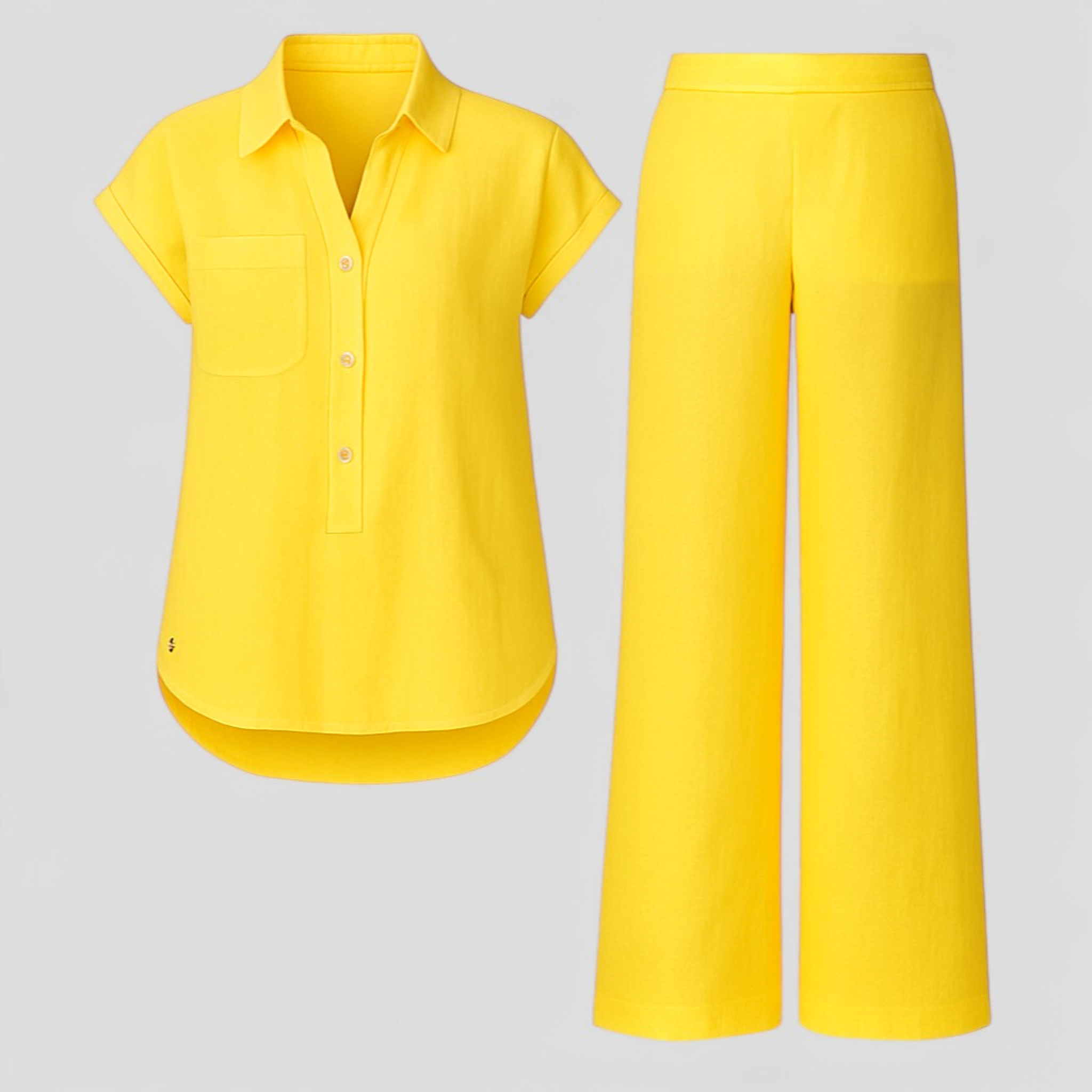 Ismeralda | Completo Donna Elegante Estivo in Poliestere - Giallo - Abbigliamento Donna Comodo e Traspirante Completo Estivo Completo in Lino Cura Facile Design Elegante Moda Estate Outfit Estivo Style Casual Vacanze Estive - Concept Palermo