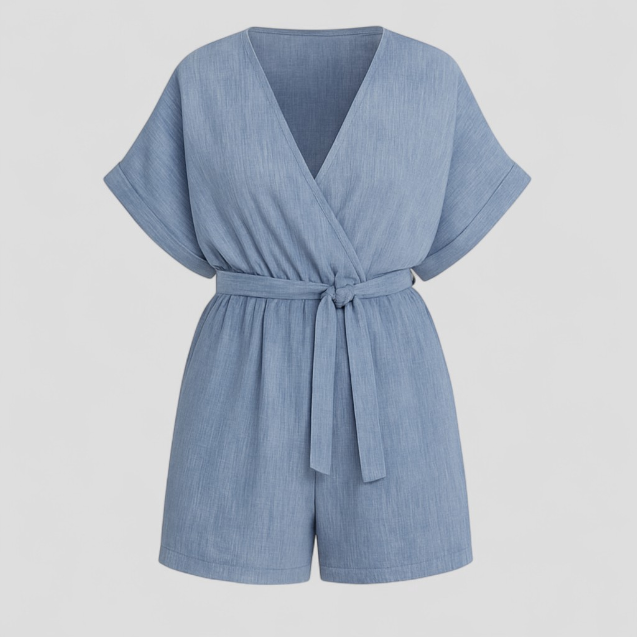 Martina | Jumpsuit Estivo in Lino per Donna - Blu - abbigliamento estivo cintura in vita design raffinato elegante forte freschezza lino look casual maniche corte occasioni informali playsuit estivo versatile - Concept Palermo