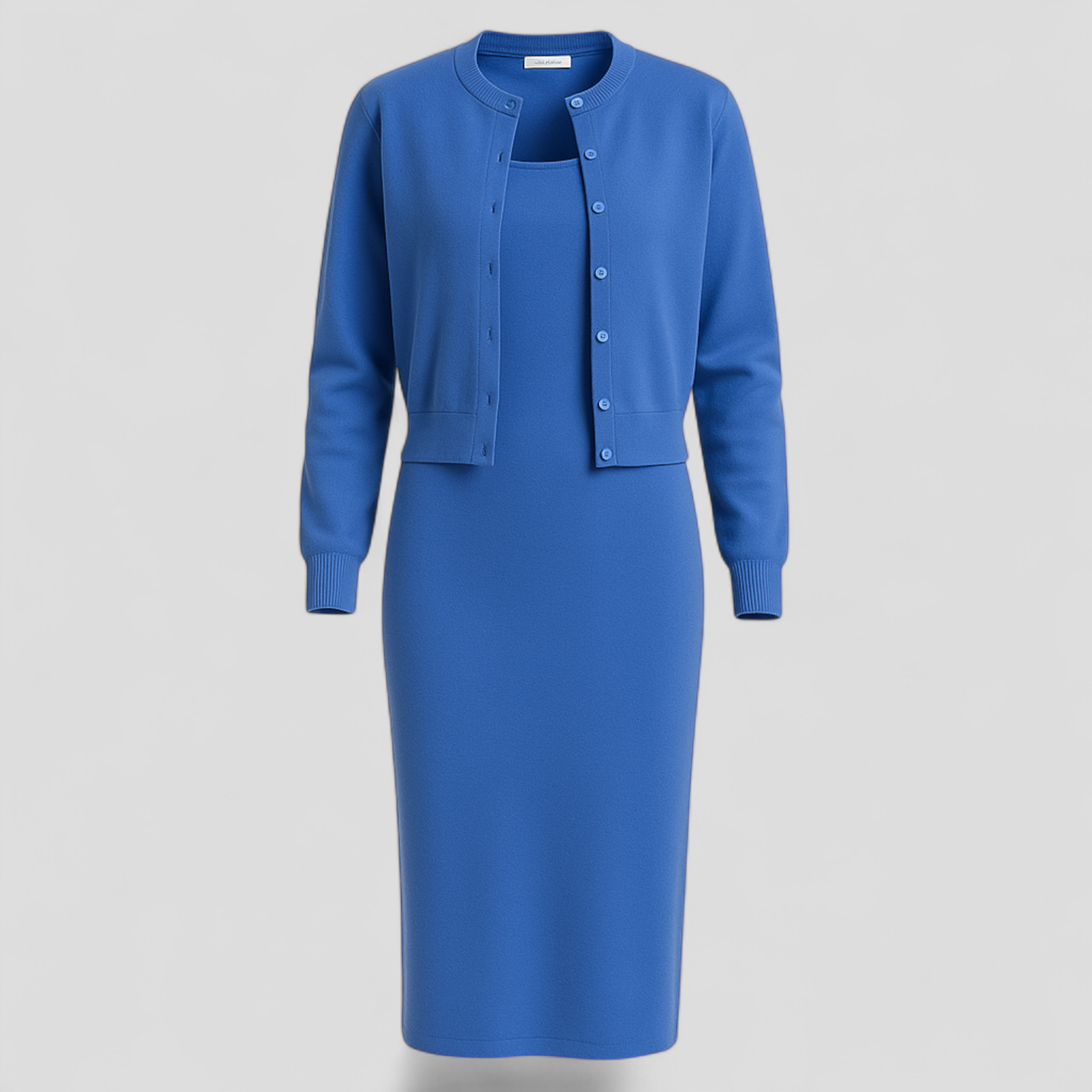 Acadia | Abito Midi Elegante con Cardigan Abbinato - Blu - abbigliamento casual abito midi abito versatile cardigan elegante moda femminile outfit formale stile comodo tessuto di alta qualità - Concept Palermo